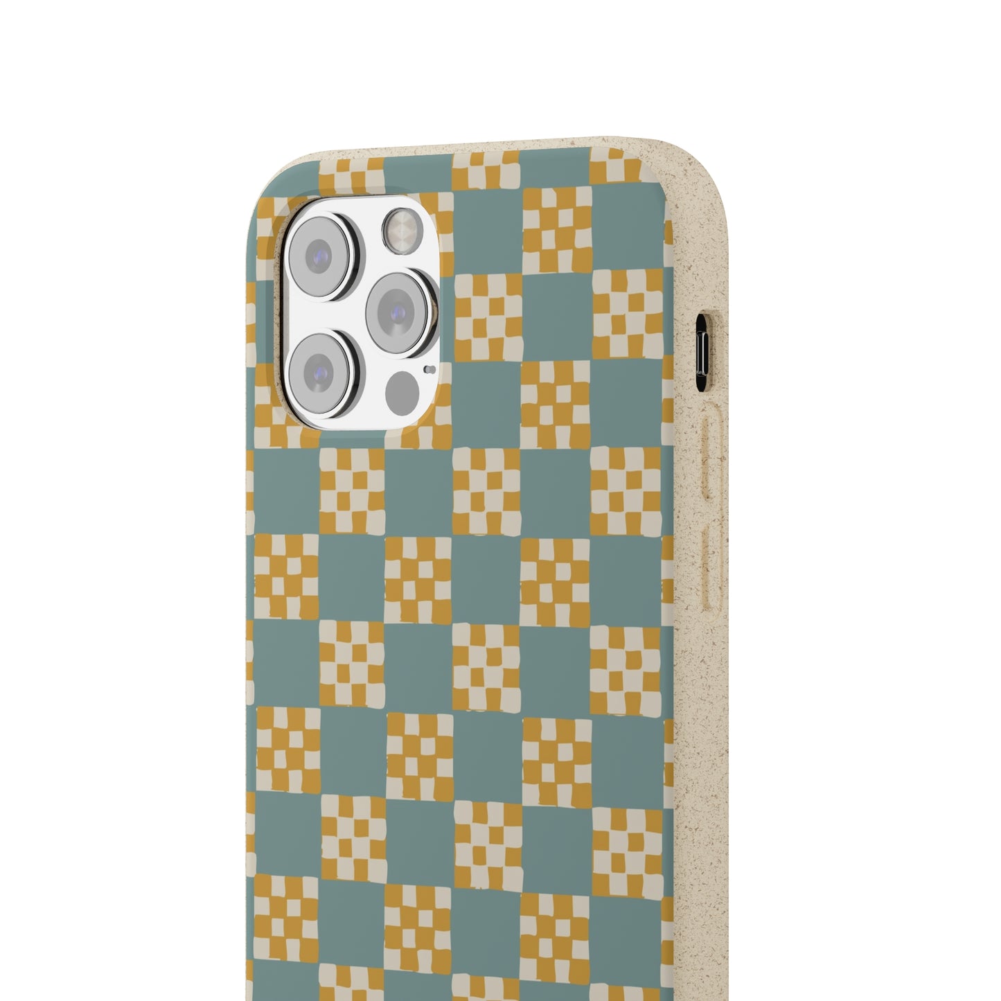 Checkered Quilt Biodegradable Phone Case, light blue and yellow