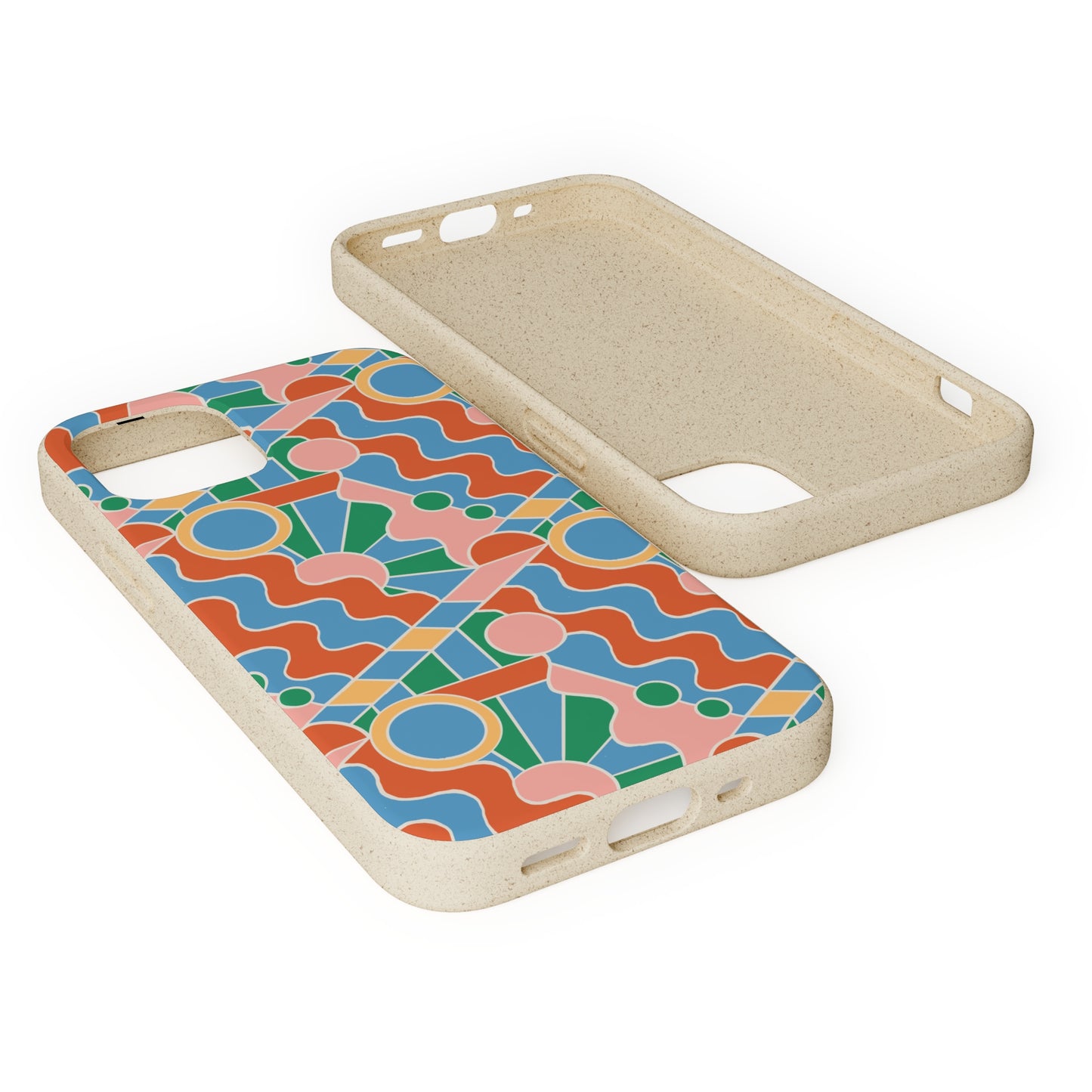 Day Trippin' Biodegradable Phone Case, blue, green, pink and brick red