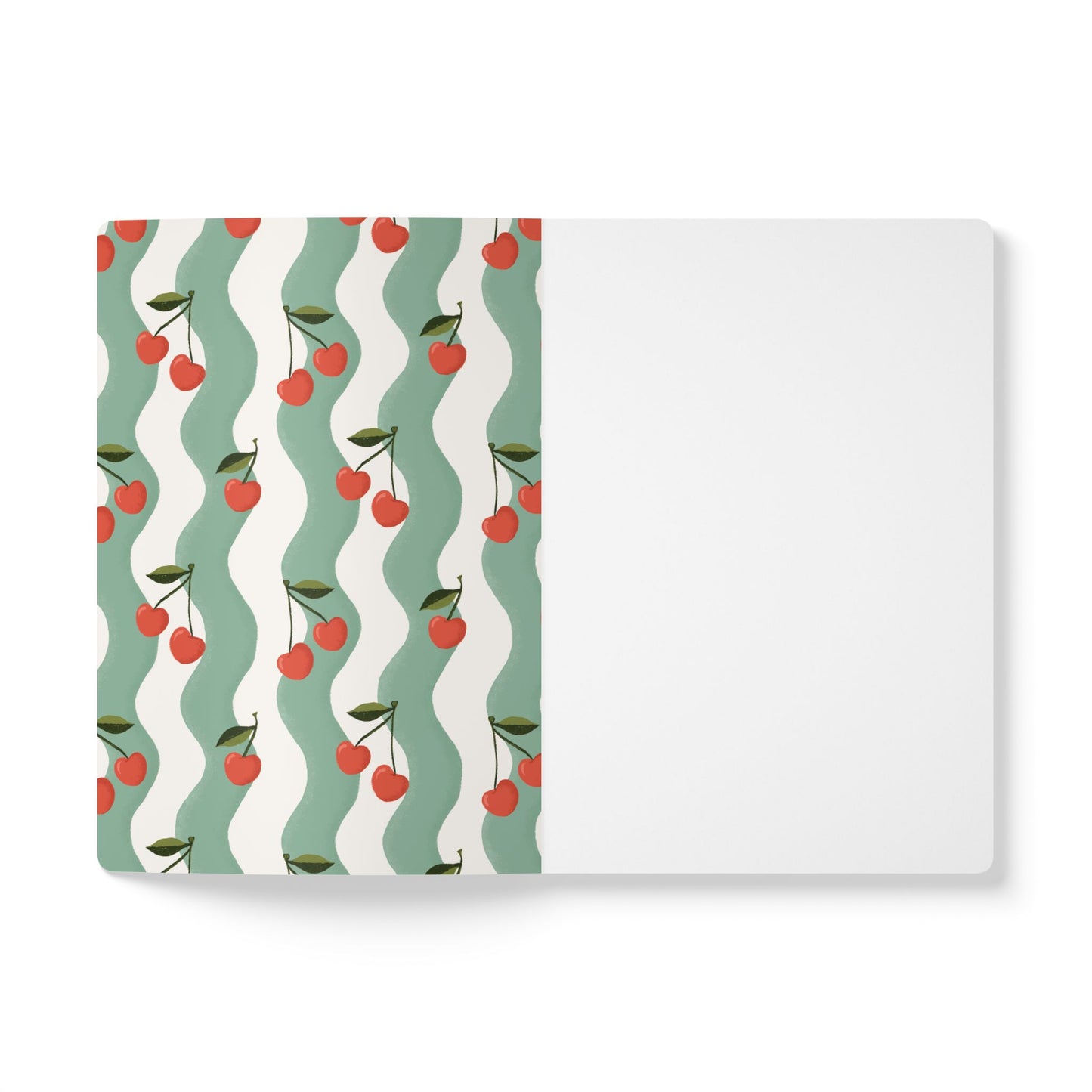 Wavy Cherry Softcover Personalized Journal, teal & olive green (add your name)