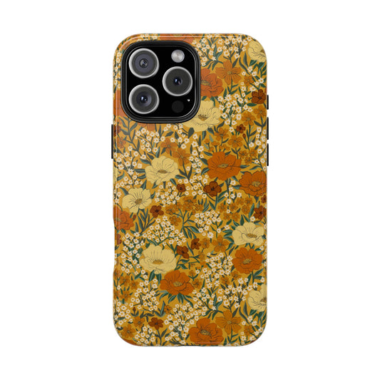 Wildflower Meadow Retro Vintage Floral Tough Phone Case Protection - Yellow, Personalizable