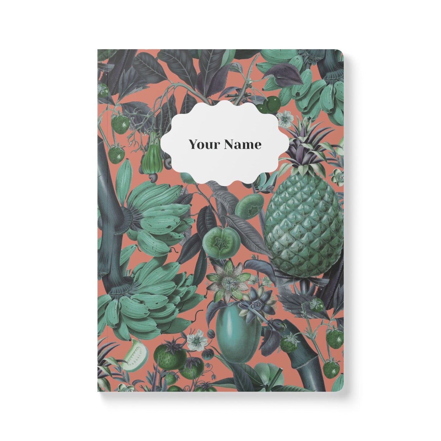 Juicy Fruit Softcover Personalized Journal, coral and teal (add your name)