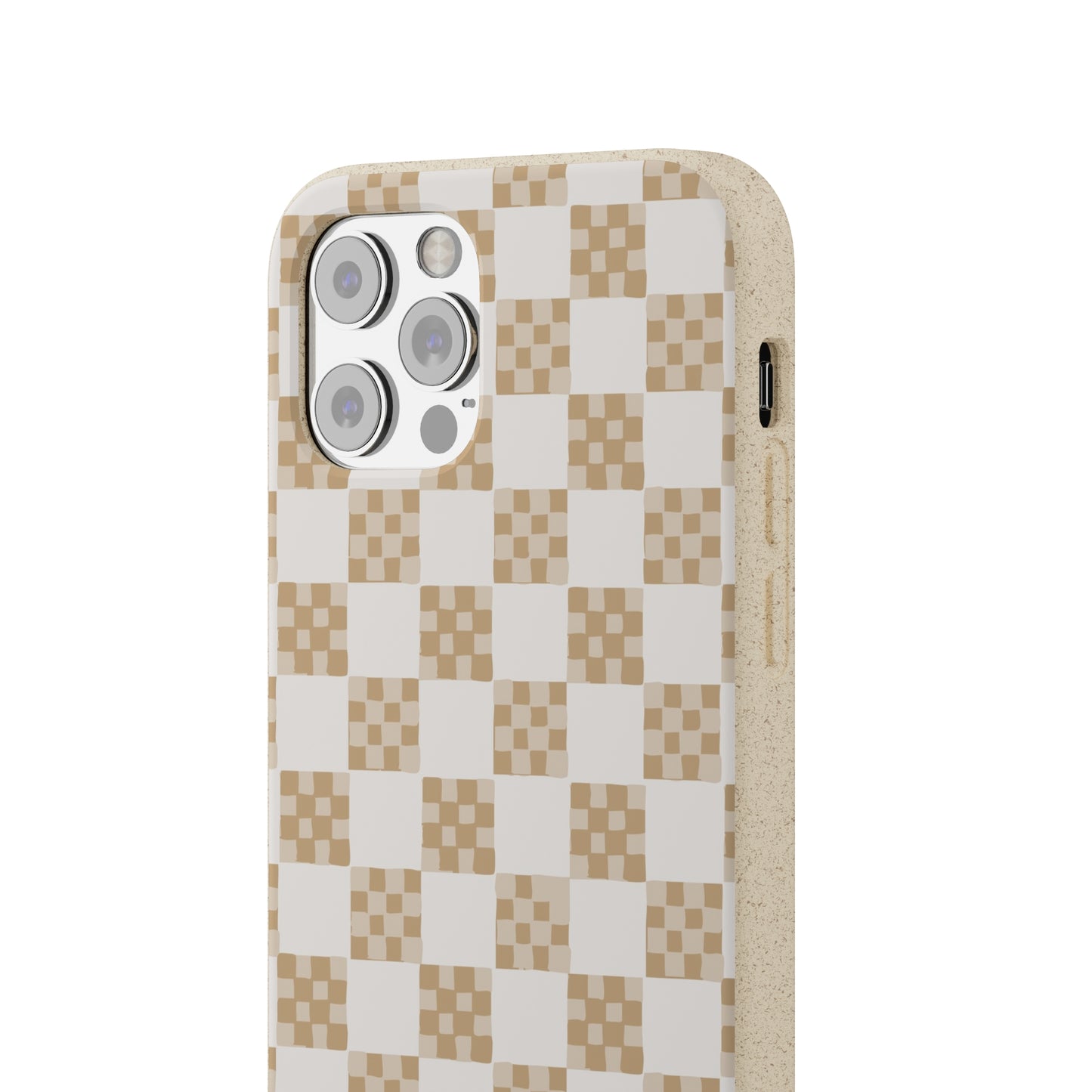 Checkered Quilt Biodegradable Phone Case, tan and white