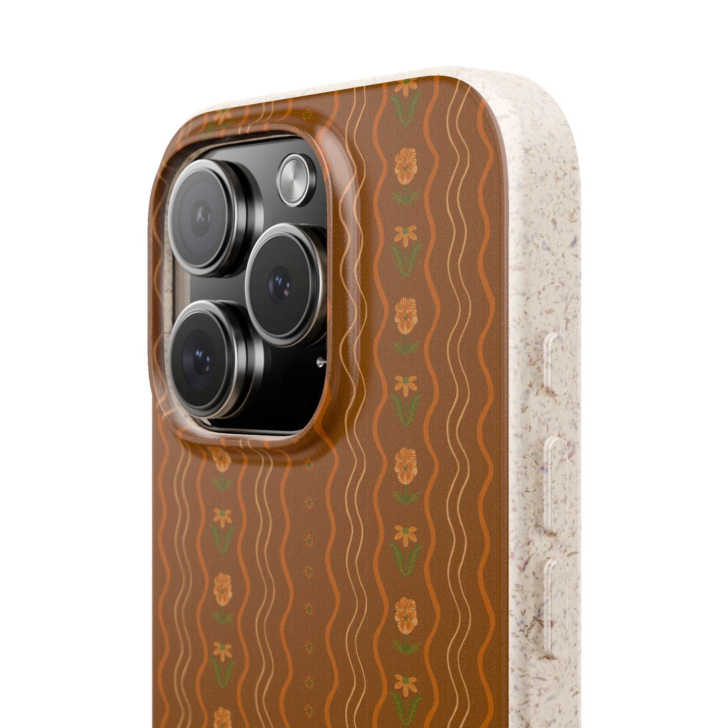 Posy Lane Phone Case - golden brown, orange and green - Eco-Friendly, Biodegradable