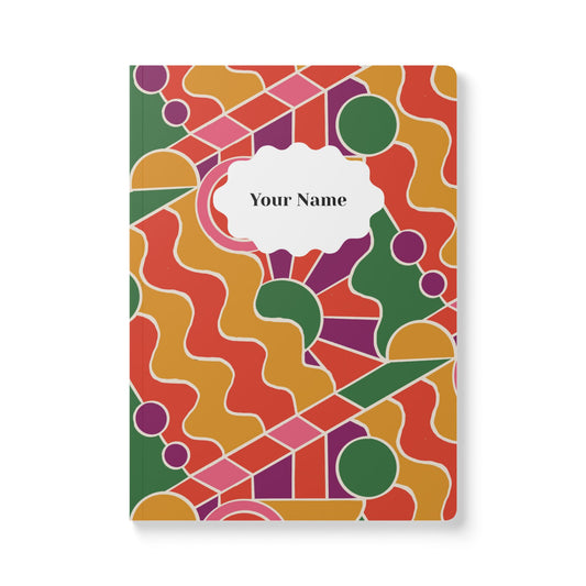 Day Trippin' Softcover Personalized Journal, purple, red, yellow and green (add your name here)