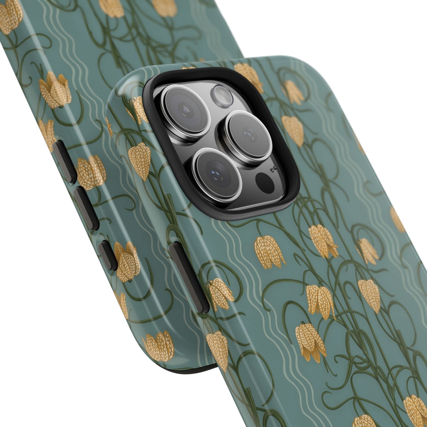 Campanas Floral Tough Phone Case — Dusty Blue and Marigold Wildflower Protective Cover, Personalizable