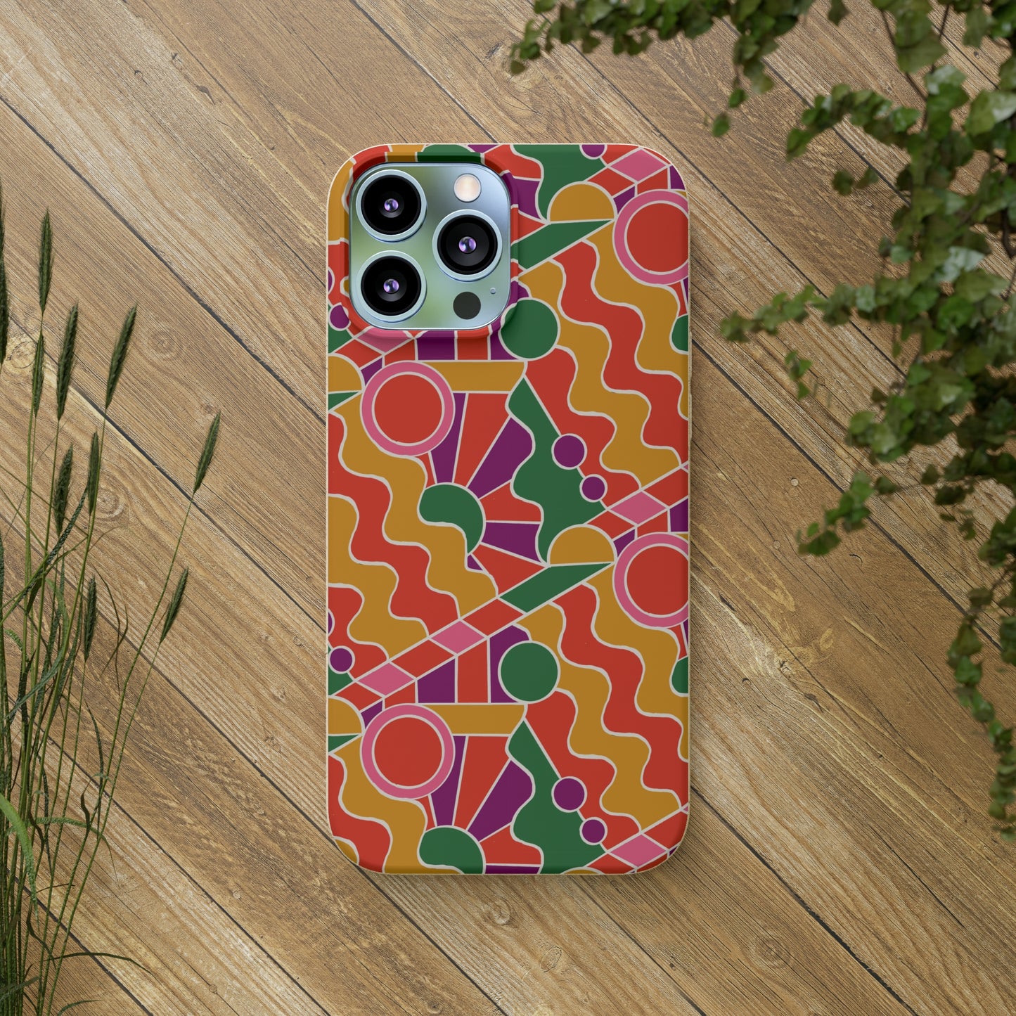 Day Trippin' Biodegradable Phone Case, purple, red, yellow and green