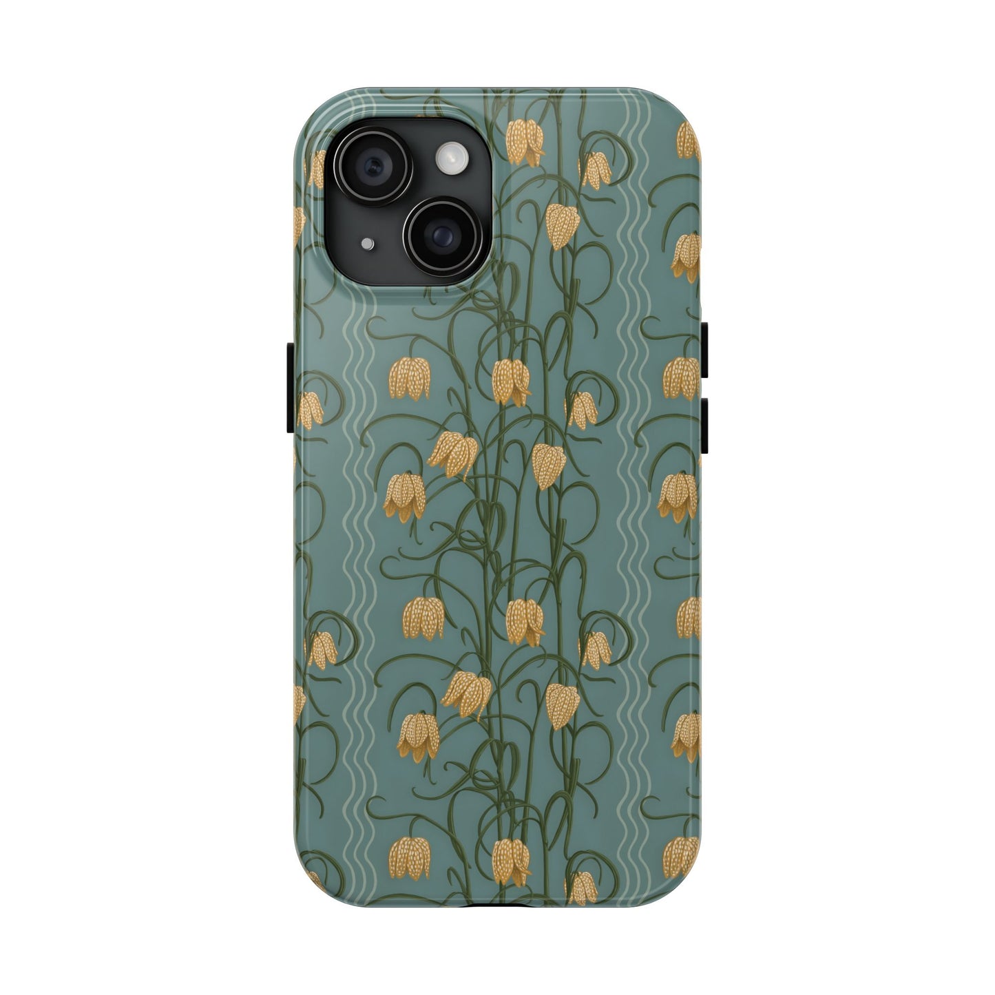 Campanas Floral Tough Phone Case — Dusty Blue and Marigold Wildflower Protective Cover, Personalizable
