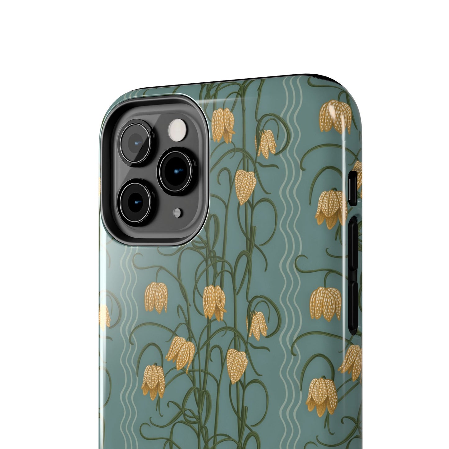 Campanas Floral Tough Phone Case — Dusty Blue and Marigold Wildflower Protective Cover, Personalizable