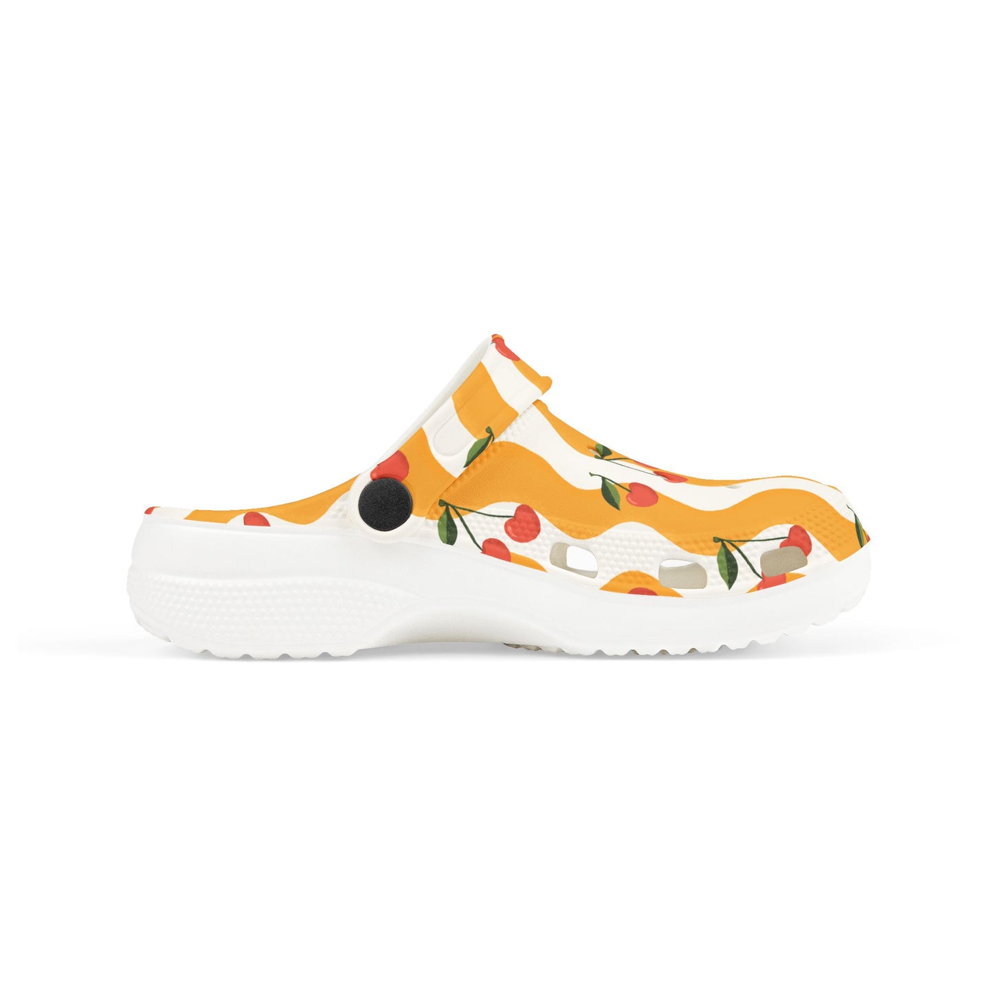 Wavy Cherry Kid's EVA Foam Clogs — White & Yellow Patterned Slip-Ons