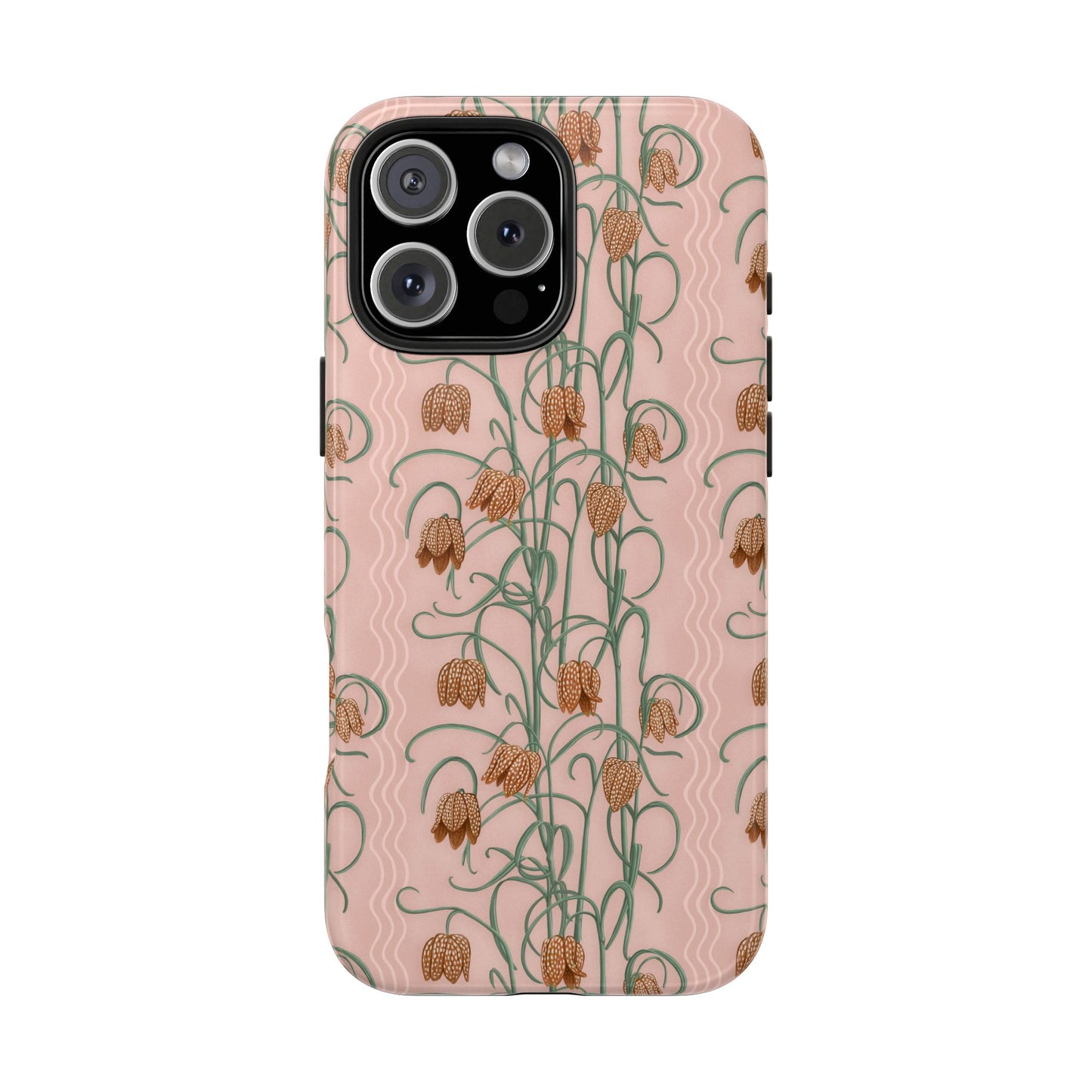 Campanas Floral Tough Phone Case — Dusty Pink and Orange Wildflower Protective Cover, Personalizable