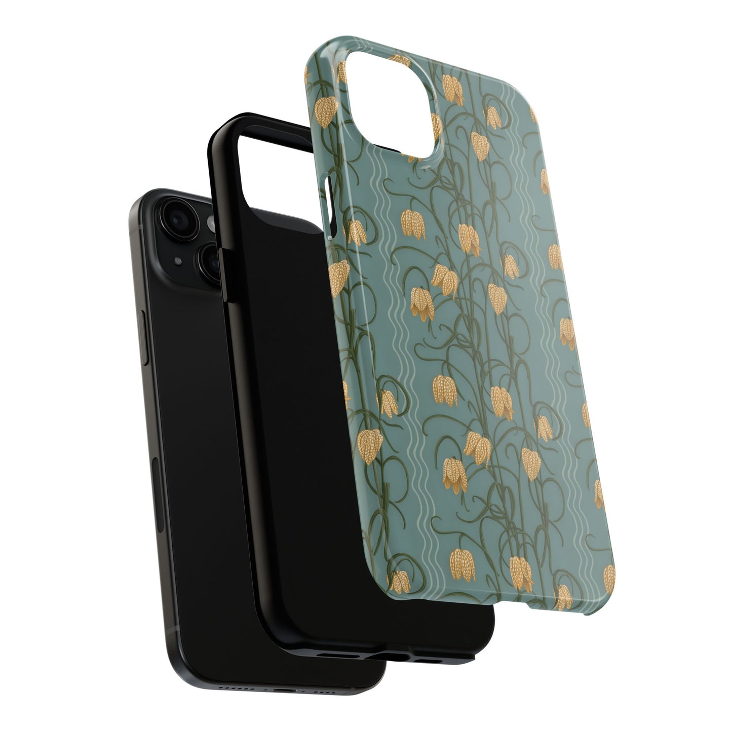 Campanas Floral Tough Phone Case — Dusty Blue and Marigold Wildflower Protective Cover, Personalizable