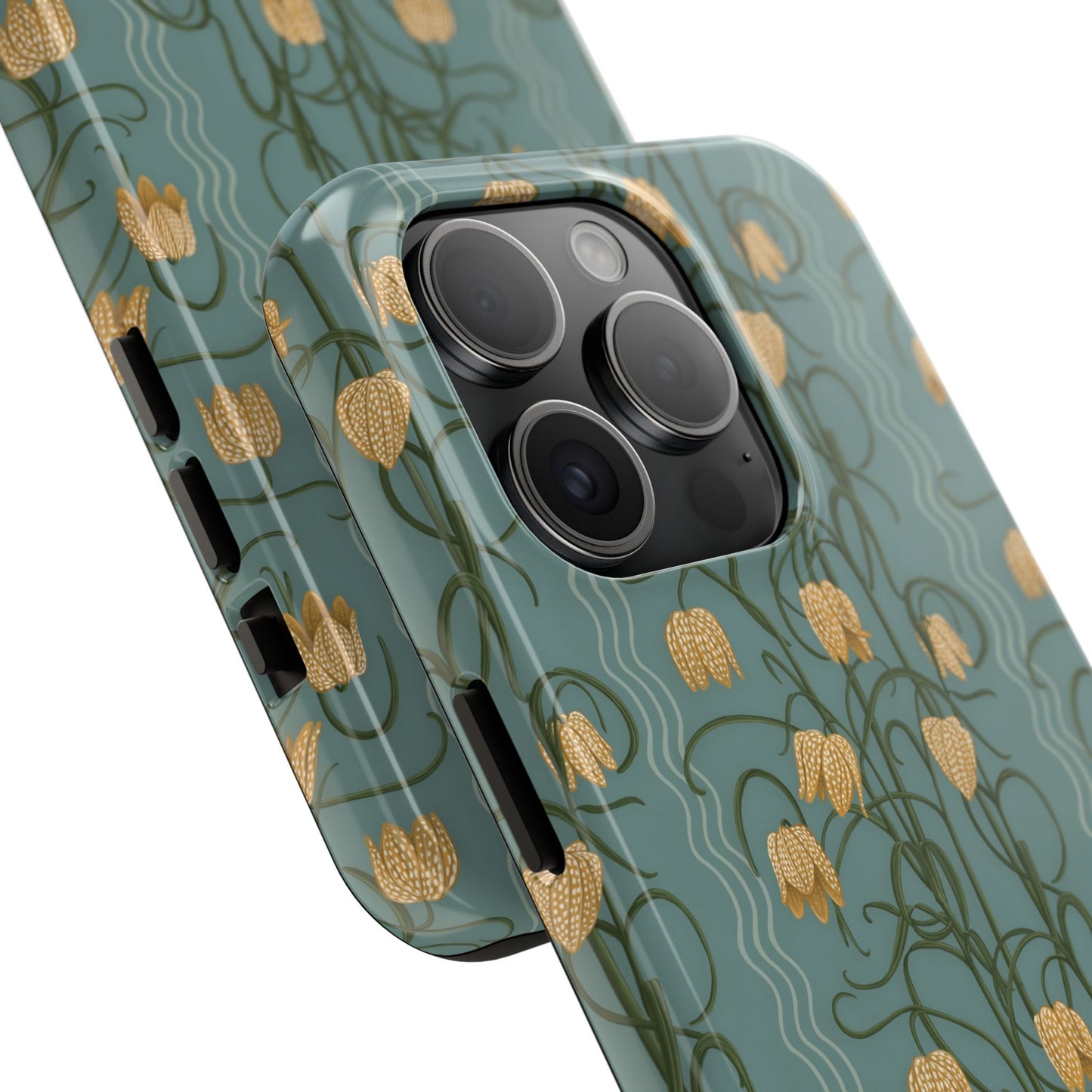 Campanas Floral Tough Phone Case — Dusty Blue and Marigold Wildflower Protective Cover, Personalizable