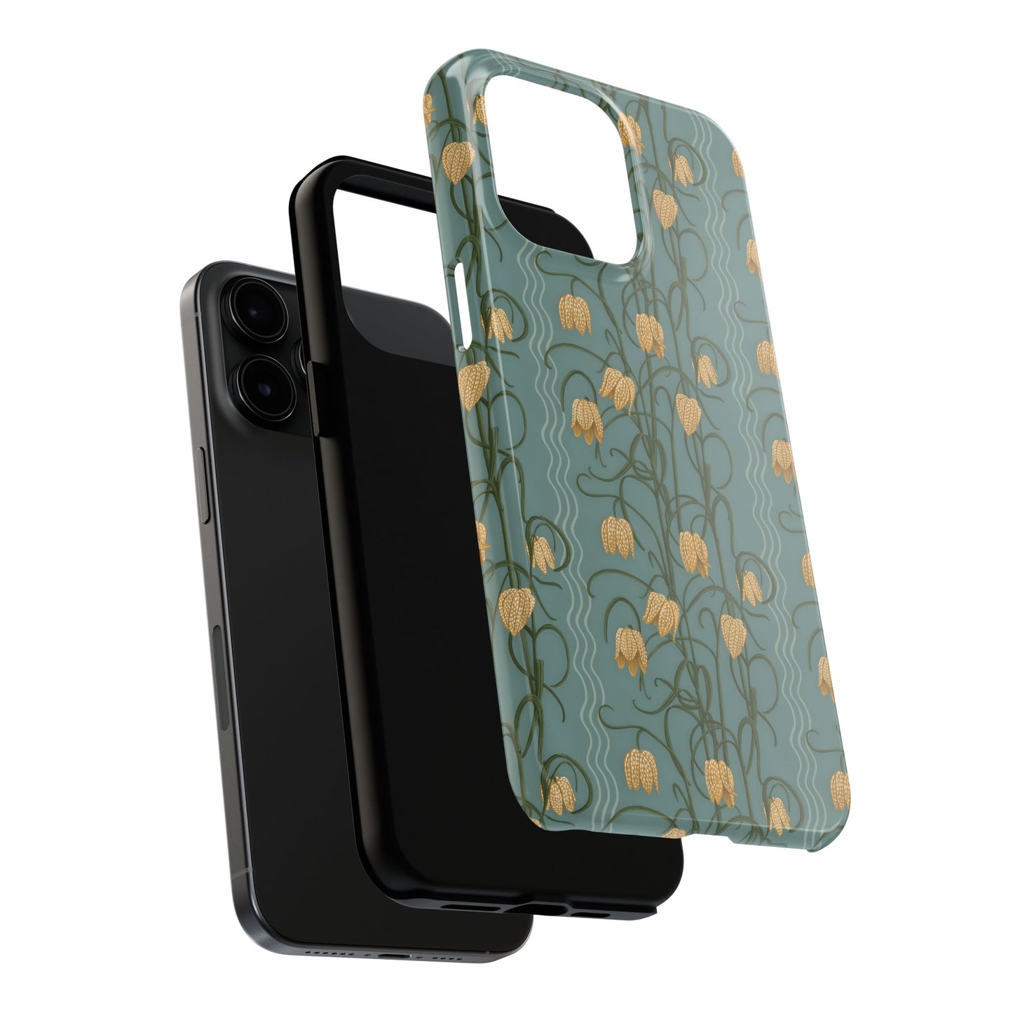 Campanas Floral Tough Phone Case — Dusty Blue and Marigold Wildflower Protective Cover, Personalizable