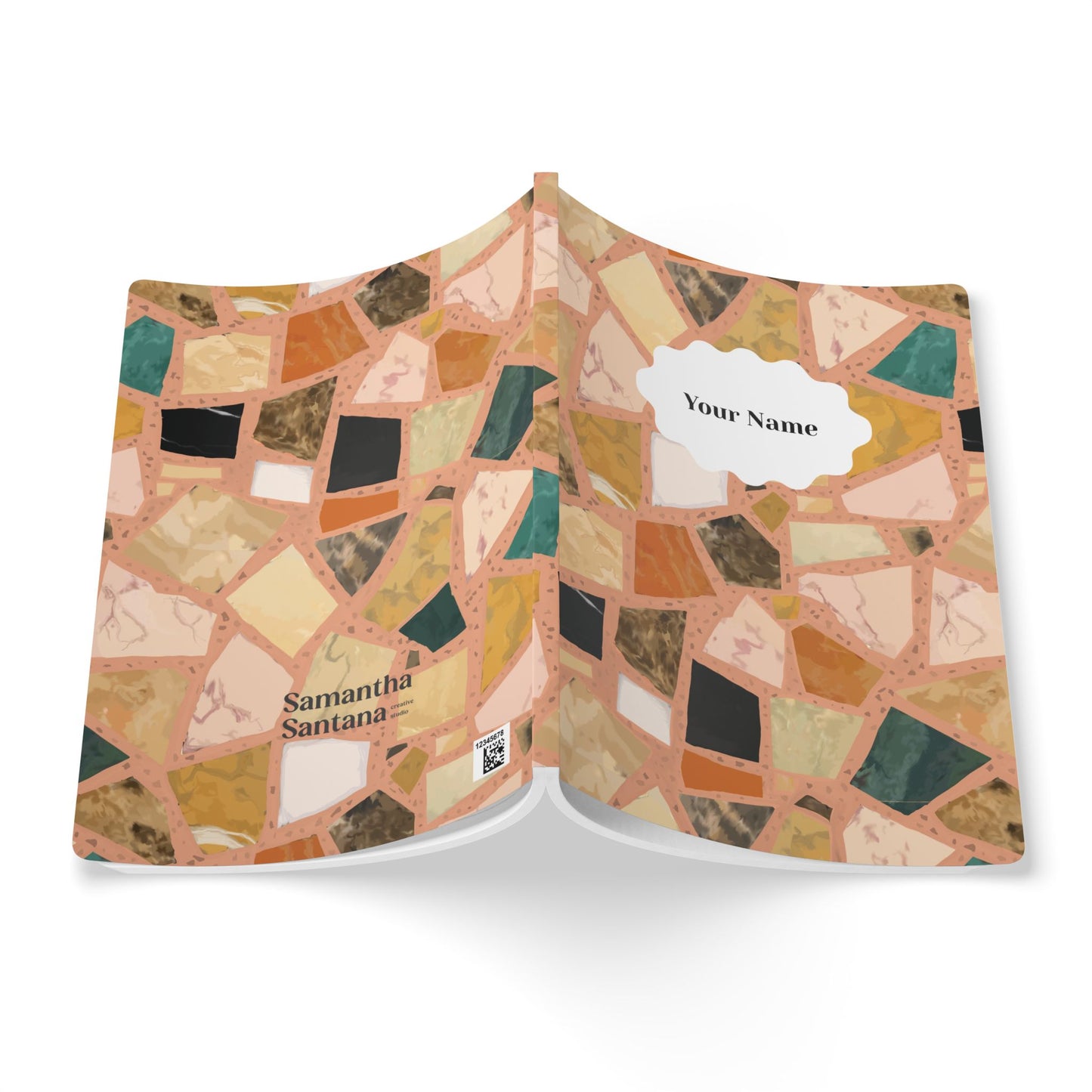 Dolce Terrazzo Softcover Personalized Journal, Peach and multicolor (add your name)