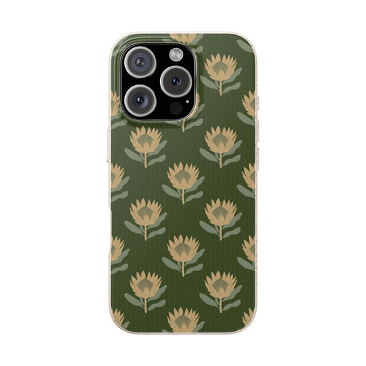 King Protea Phone Case - forest green and butter yellow - Eco-Friendly, Biodegradable