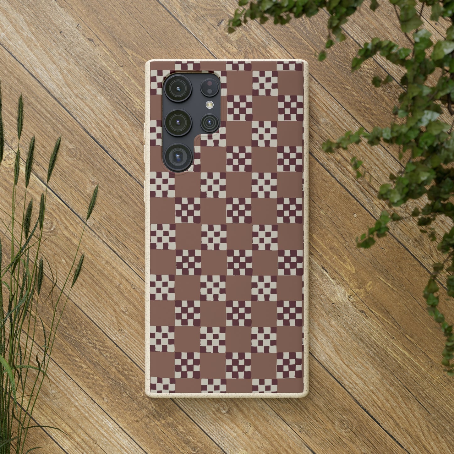 Checkered Quilt Biodegradable Phone Case, mocha mousse