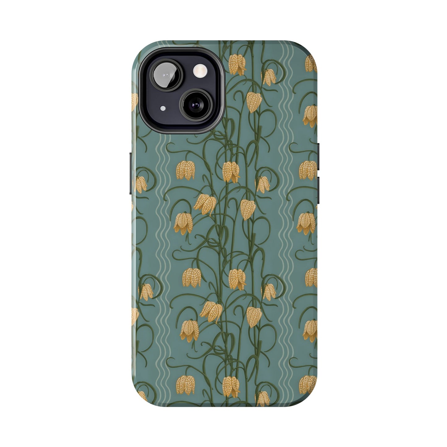 Campanas Floral Tough Phone Case — Dusty Blue and Marigold Wildflower Protective Cover, Personalizable
