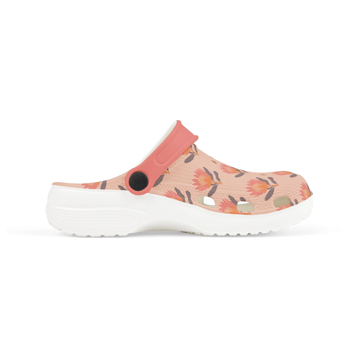 King Protea Floral Kid's EVA Foam Clogs — Coral and Orange All-Over Print Slip-on Shoes