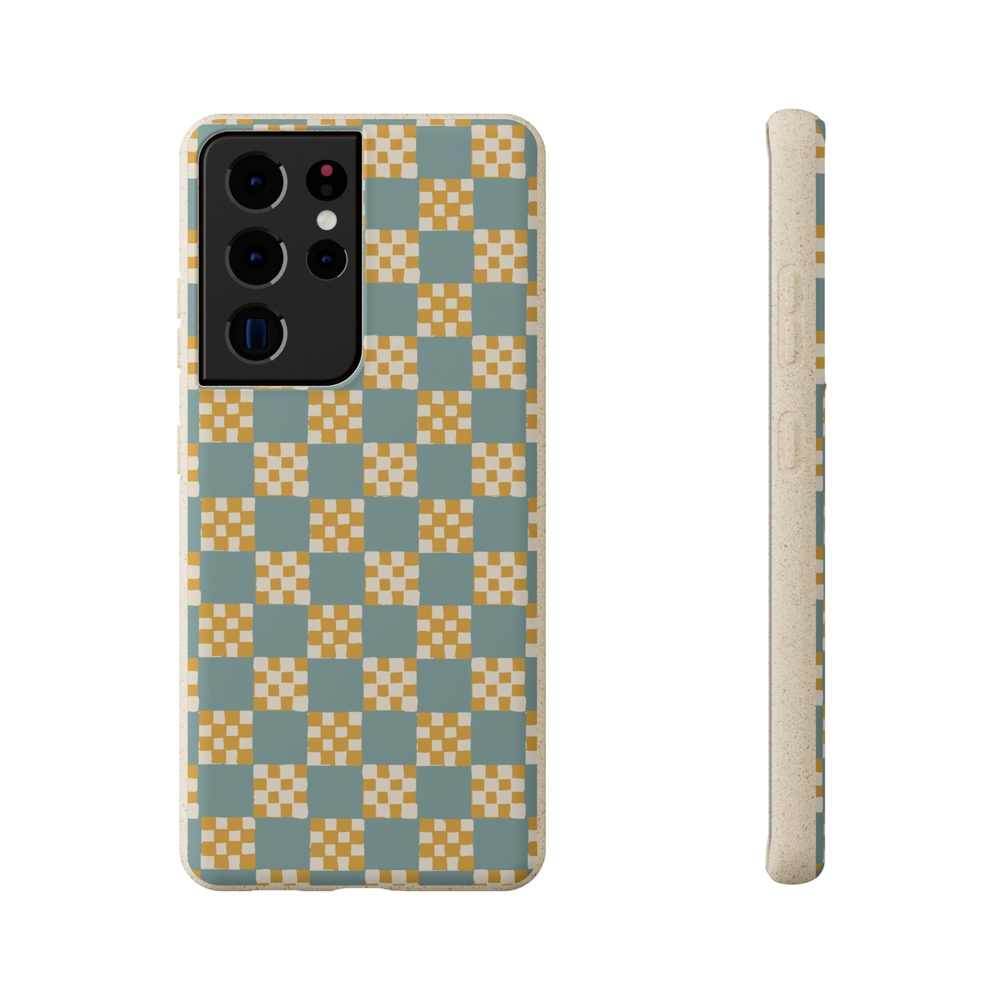 Checkered Quilt Biodegradable Phone Case, light blue and yellow