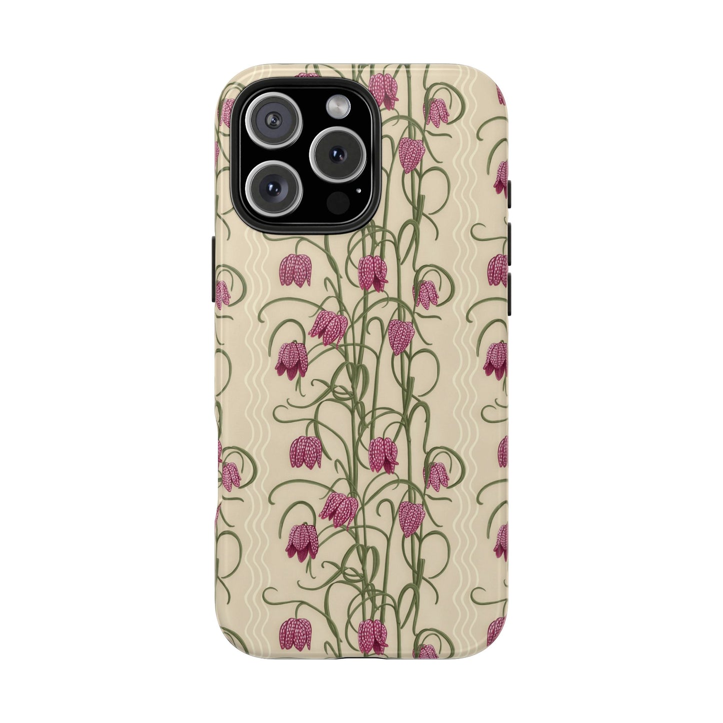 Campanas Floral Tough Phone Case — Tan and Purple Wildflower Protective Cover, Personalizable