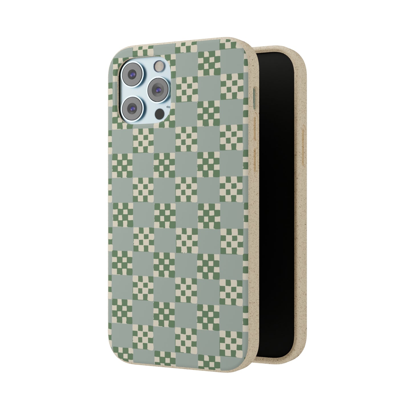 Checkered Quilt Biodegradable Phone Case, mint and green