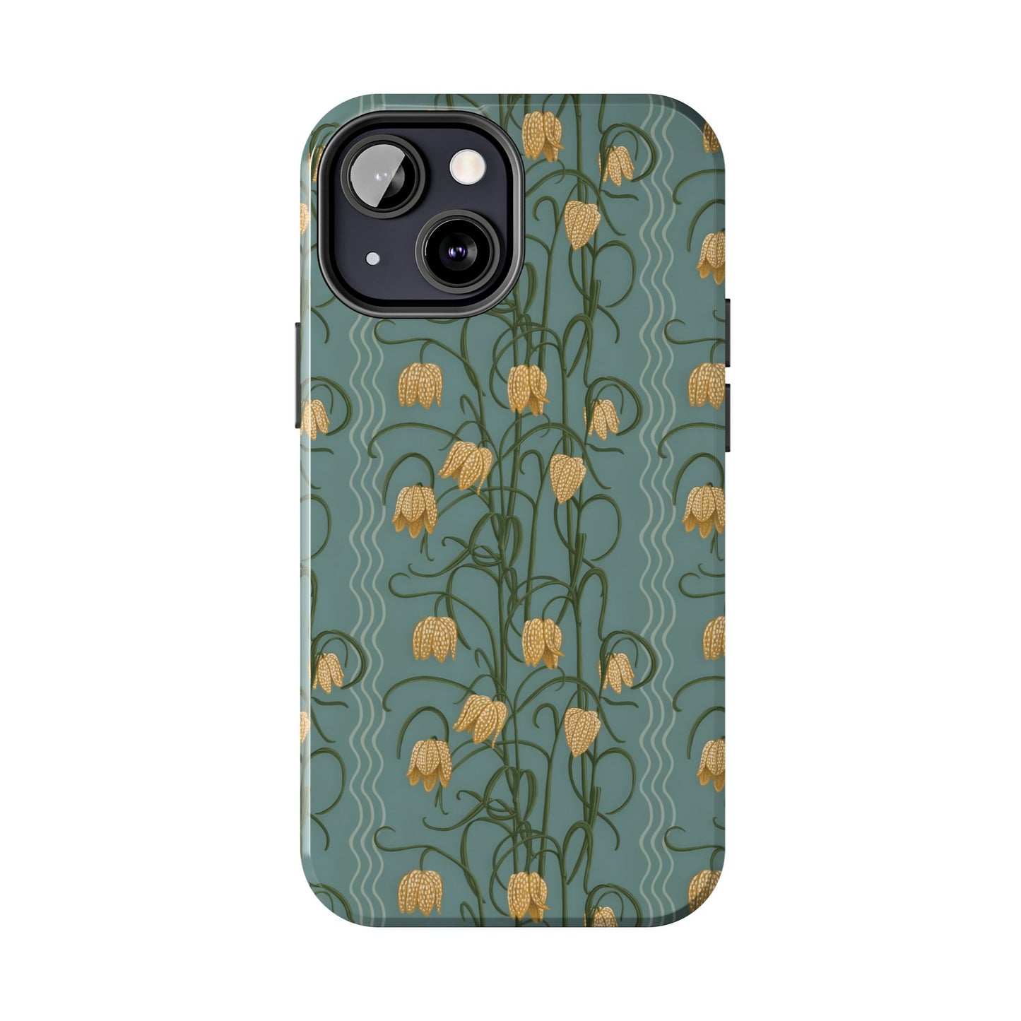 Campanas Floral Tough Phone Case — Dusty Blue and Marigold Wildflower Protective Cover, Personalizable