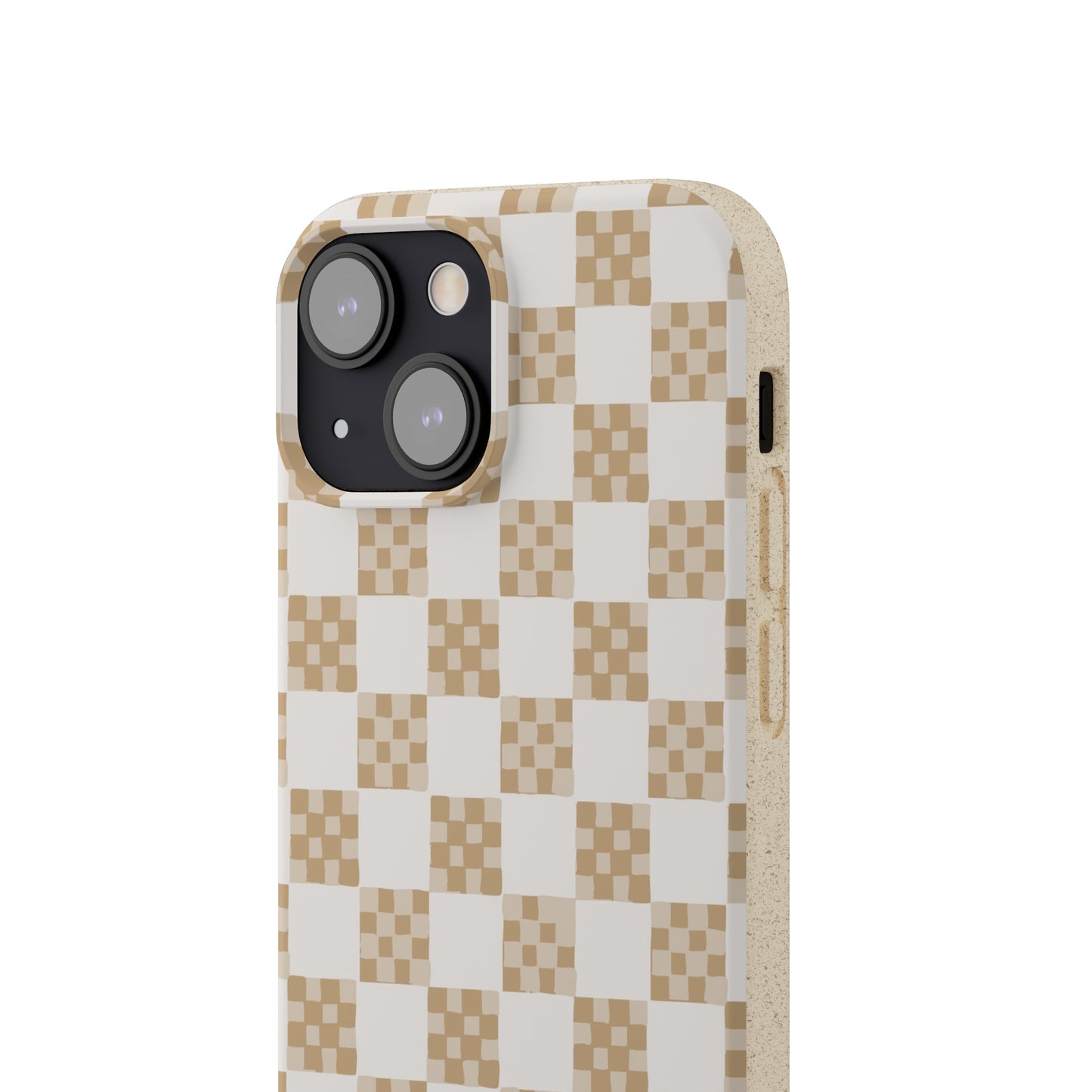 Checkered Quilt Biodegradable Phone Case, tan and white