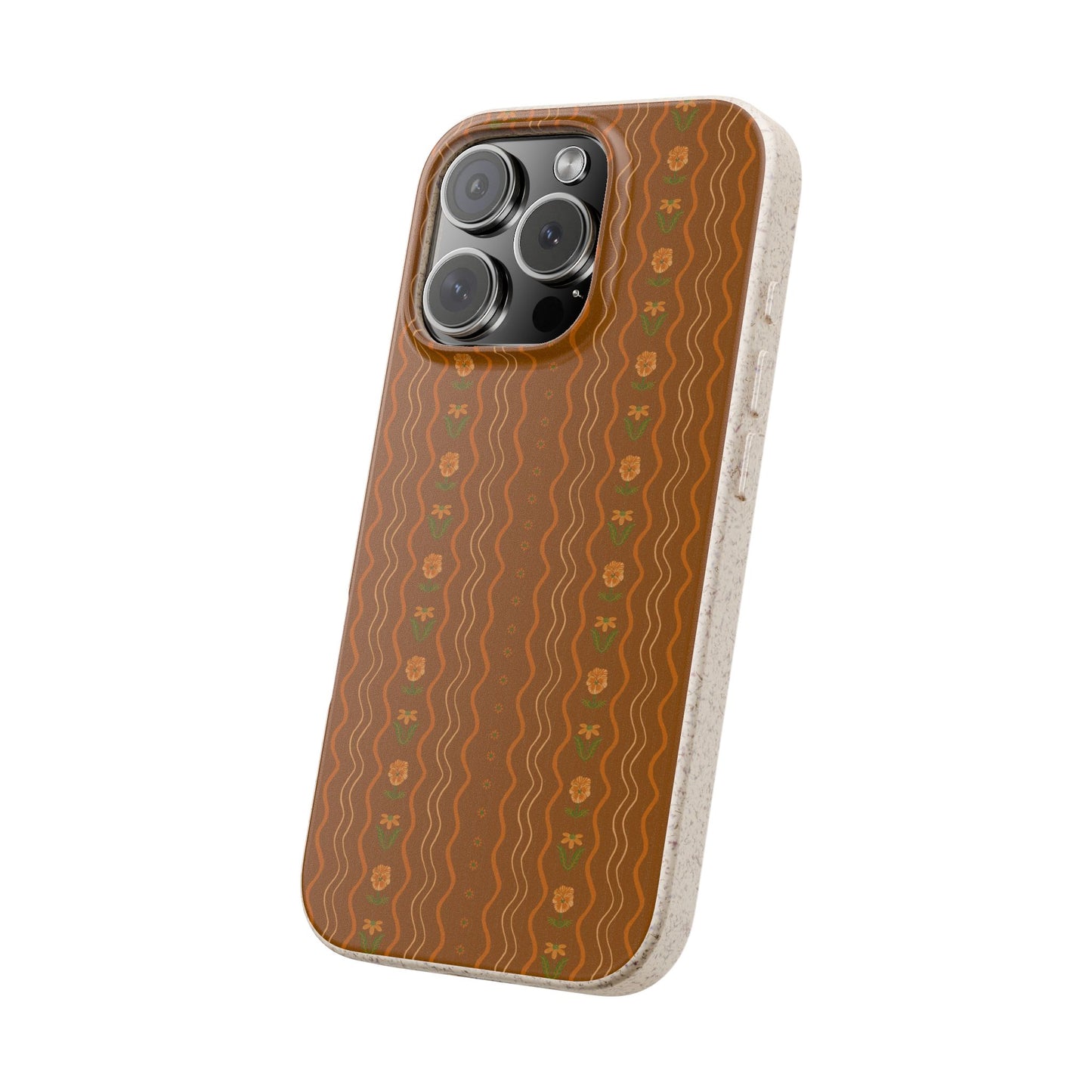 Posy Lane Phone Case - golden brown, orange and green - Eco-Friendly, Biodegradable