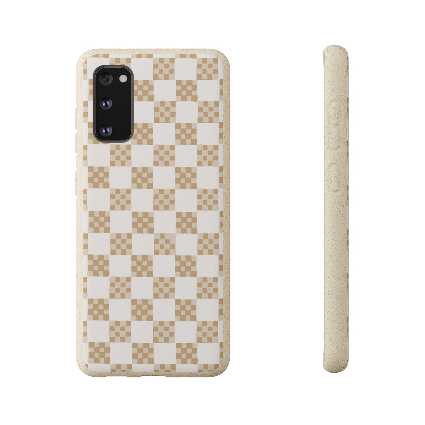 Checkered Quilt Biodegradable Phone Case, tan and white