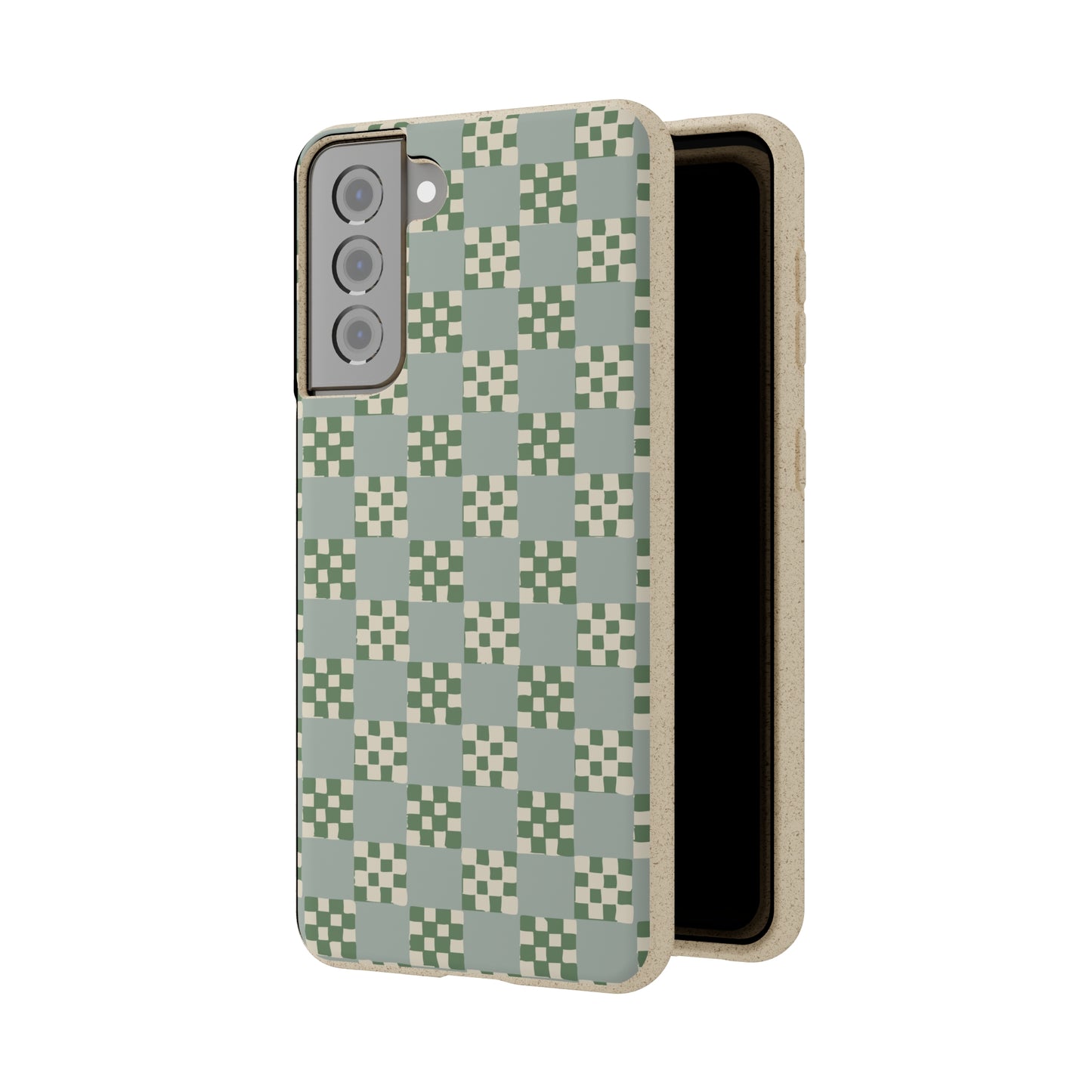 Checkered Quilt Biodegradable Phone Case, mint and green