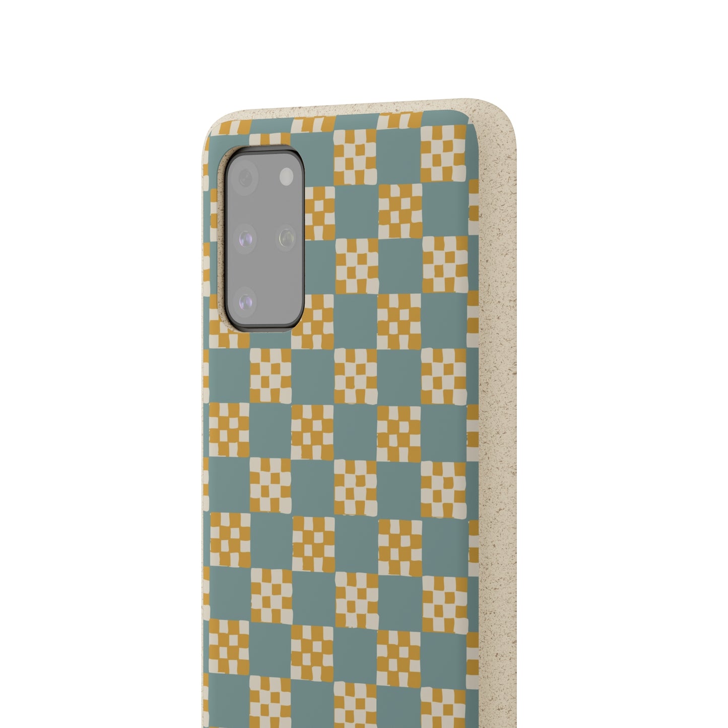 Checkered Quilt Biodegradable Phone Case, light blue and yellow