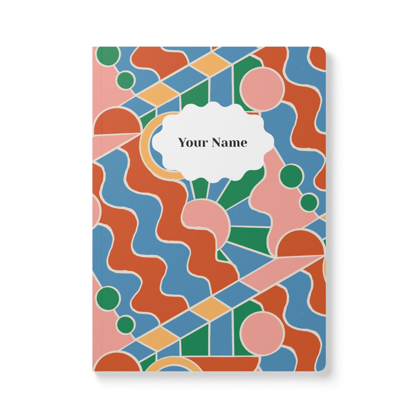 Day Trippin' Softcover Journal, blue, green, pink and brick red