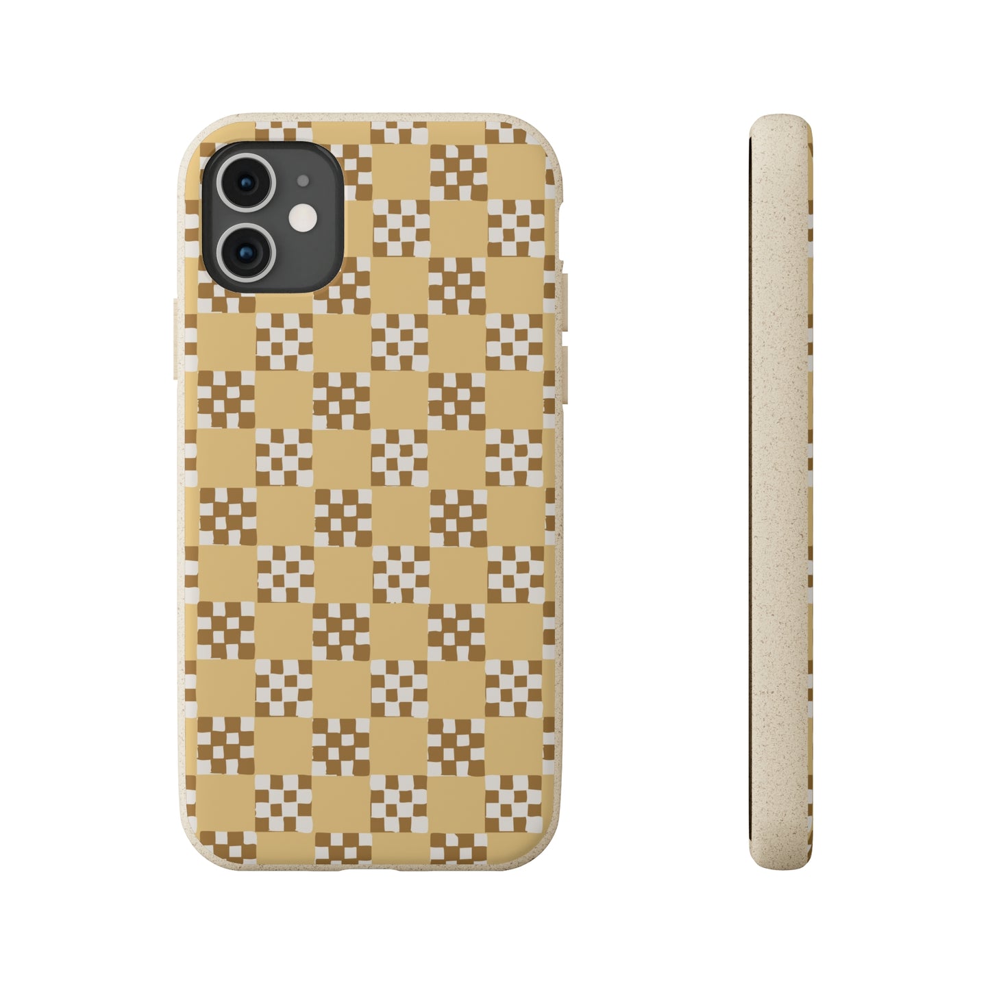 Checkered Quilt Biodegradable Phone Case, butter yellow, white and toffee