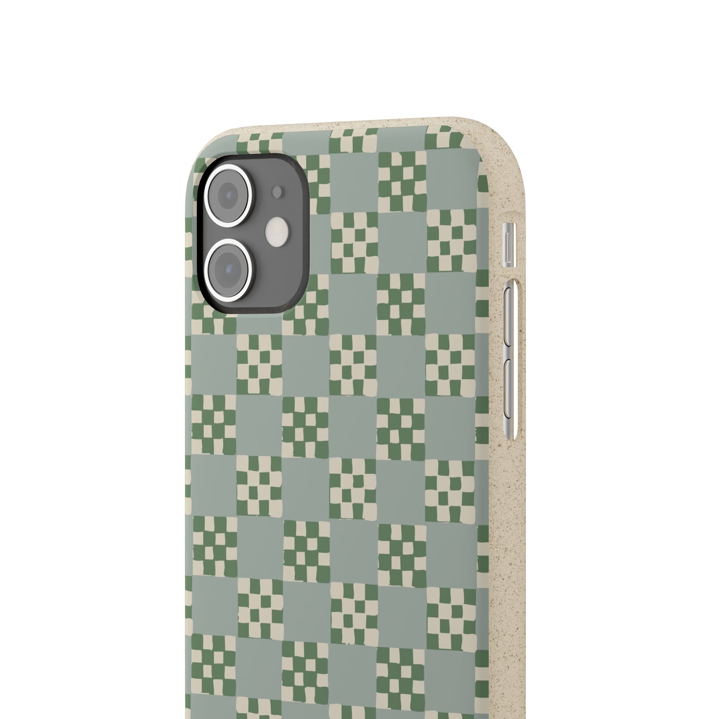 Checkered Quilt Biodegradable Phone Case, mint and green