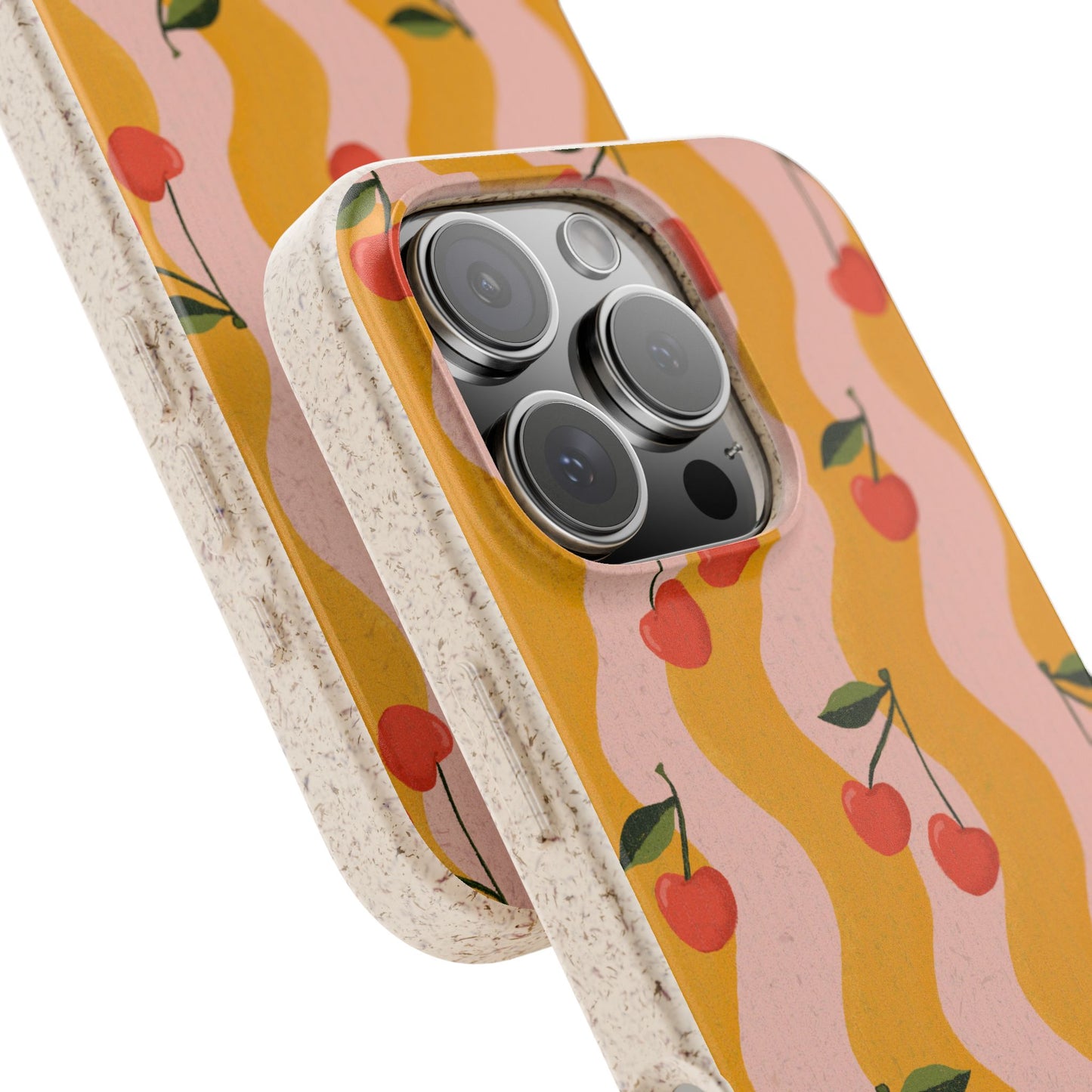 Wavy Cherry Phone Case - pink and yellow - Eco-Friendly, Biodegradable