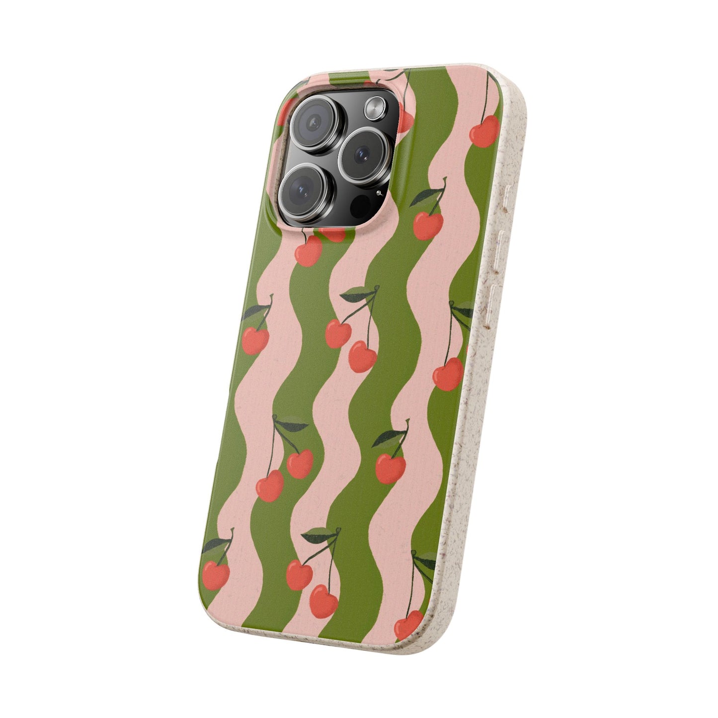 Wavy Cherry Phone Case - pink and green - Eco-Friendly, Biodegradable
