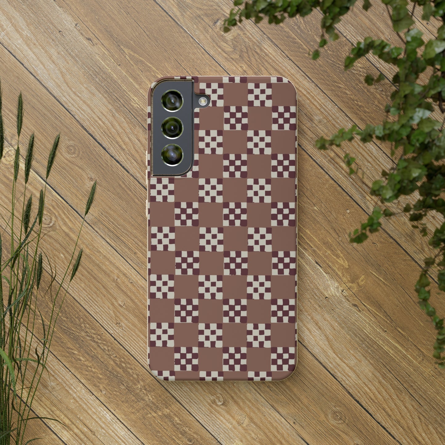 Checkered Quilt Biodegradable Phone Case, mocha mousse