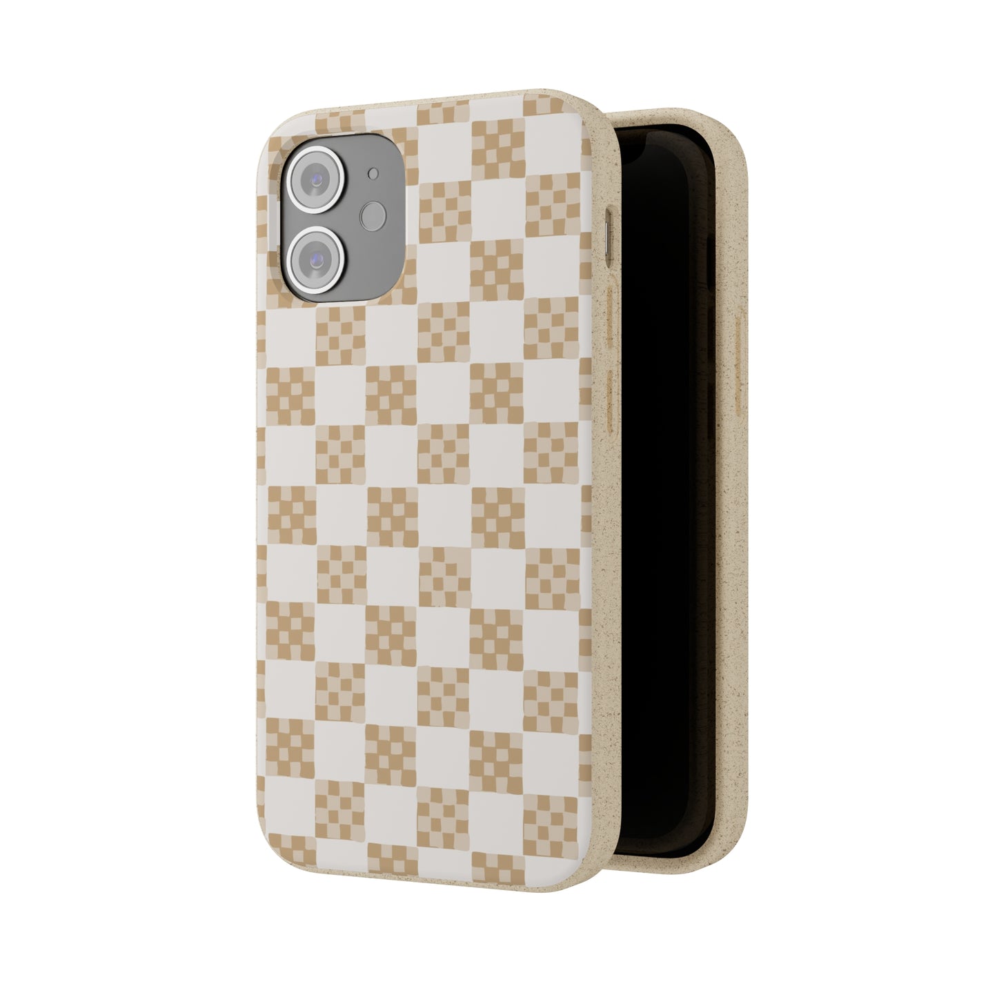 Checkered Quilt Biodegradable Phone Case, tan and white