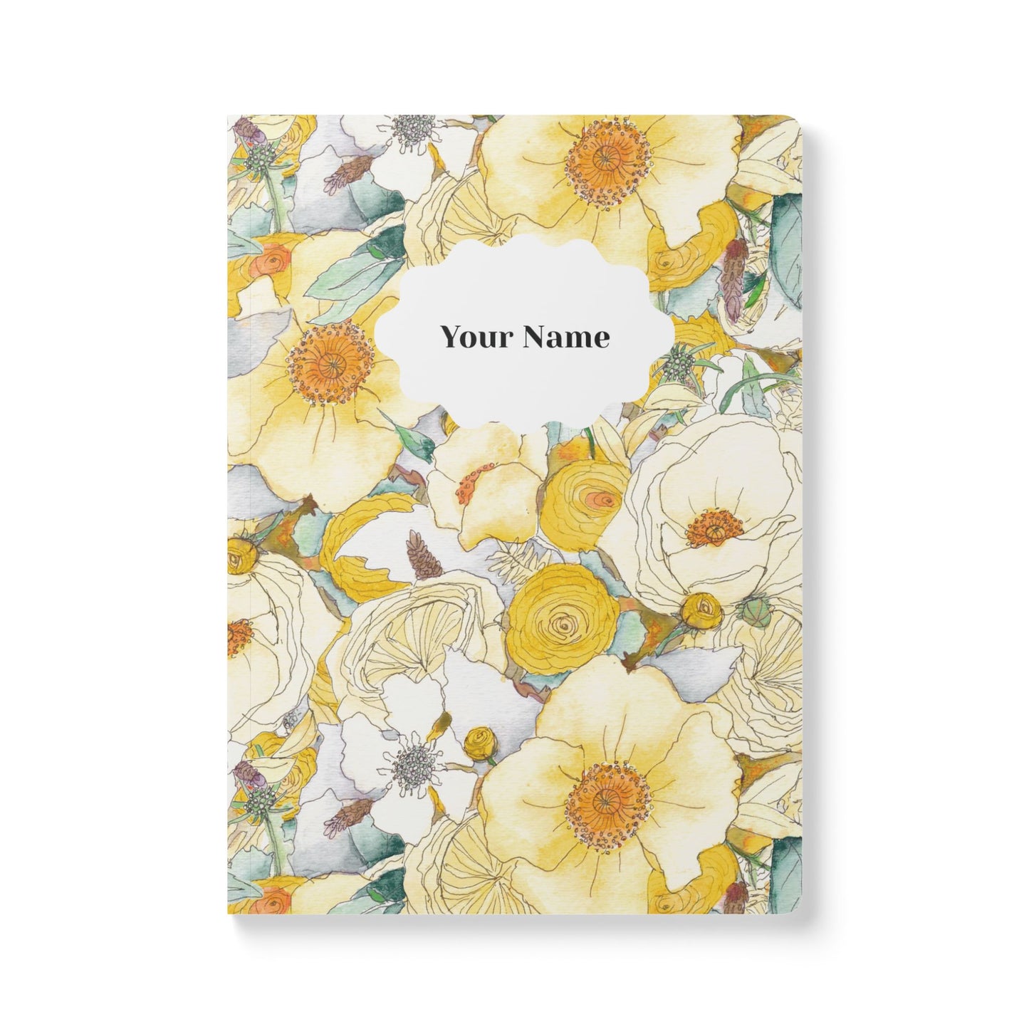 Floral Reverie Softcover Personalized Journal, yellow (add your name)