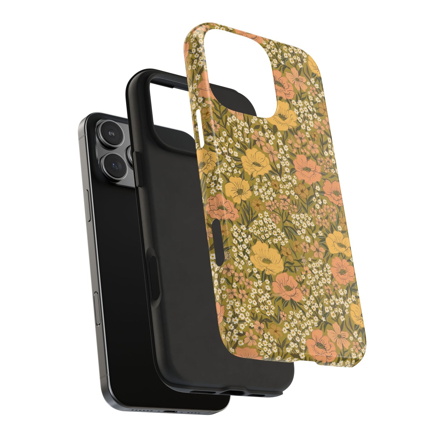 Wildflower Meadow Retro Vintage Floral Tough Phone Case Protection - Chartreuse, Personalizable