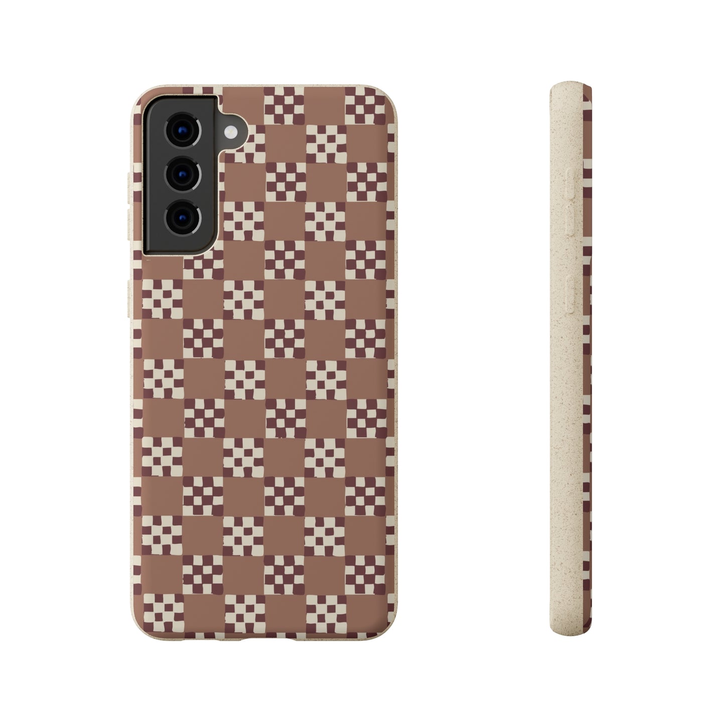 Checkered Quilt Biodegradable Phone Case, mocha mousse