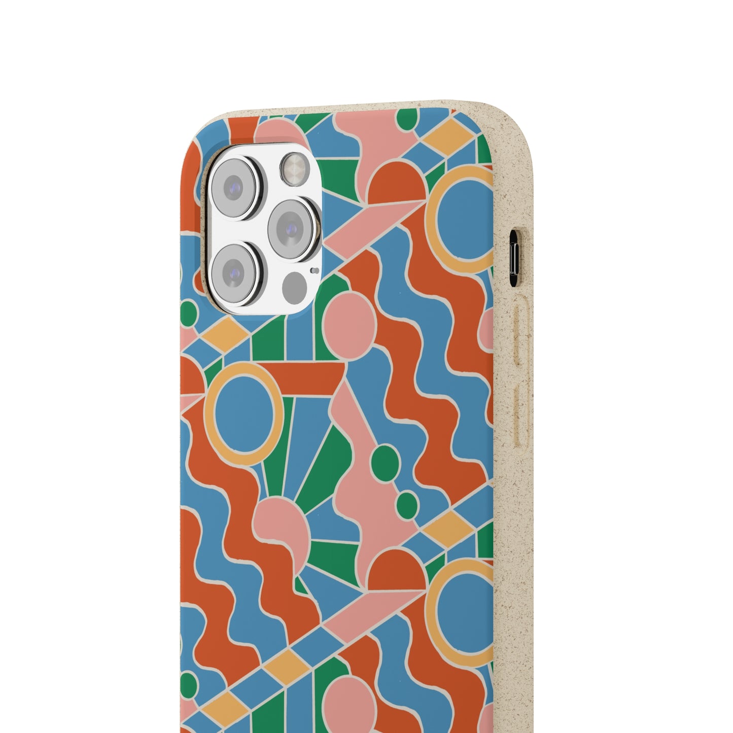 Day Trippin' Biodegradable Phone Case, blue, green, pink and brick red