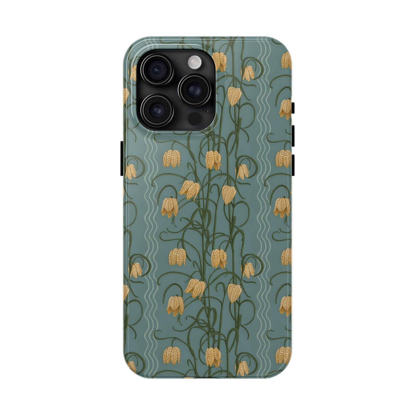 Campanas Floral Tough Phone Case — Dusty Blue and Marigold Wildflower Protective Cover, Personalizable