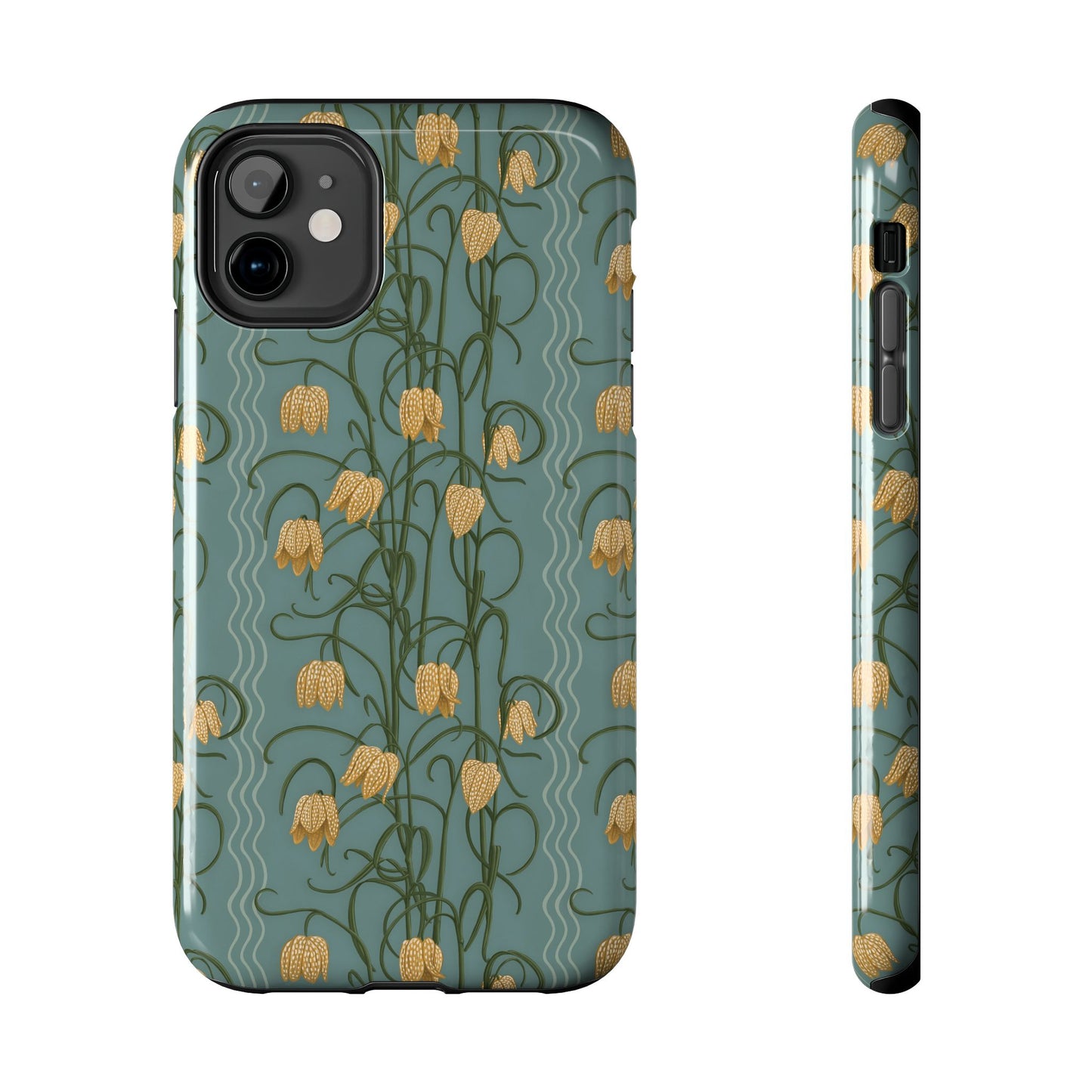 Campanas Floral Tough Phone Case — Dusty Blue and Marigold Wildflower Protective Cover, Personalizable