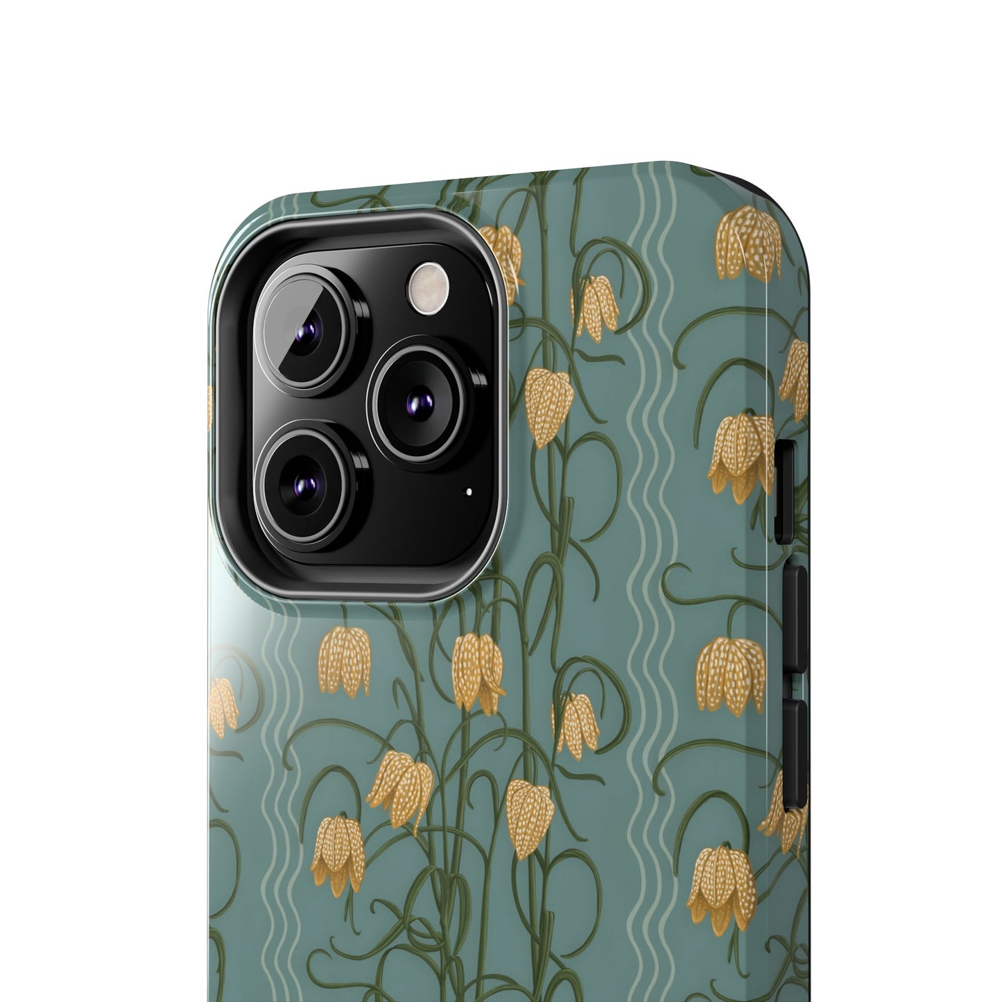 Campanas Floral Tough Phone Case — Dusty Blue and Marigold Wildflower Protective Cover, Personalizable