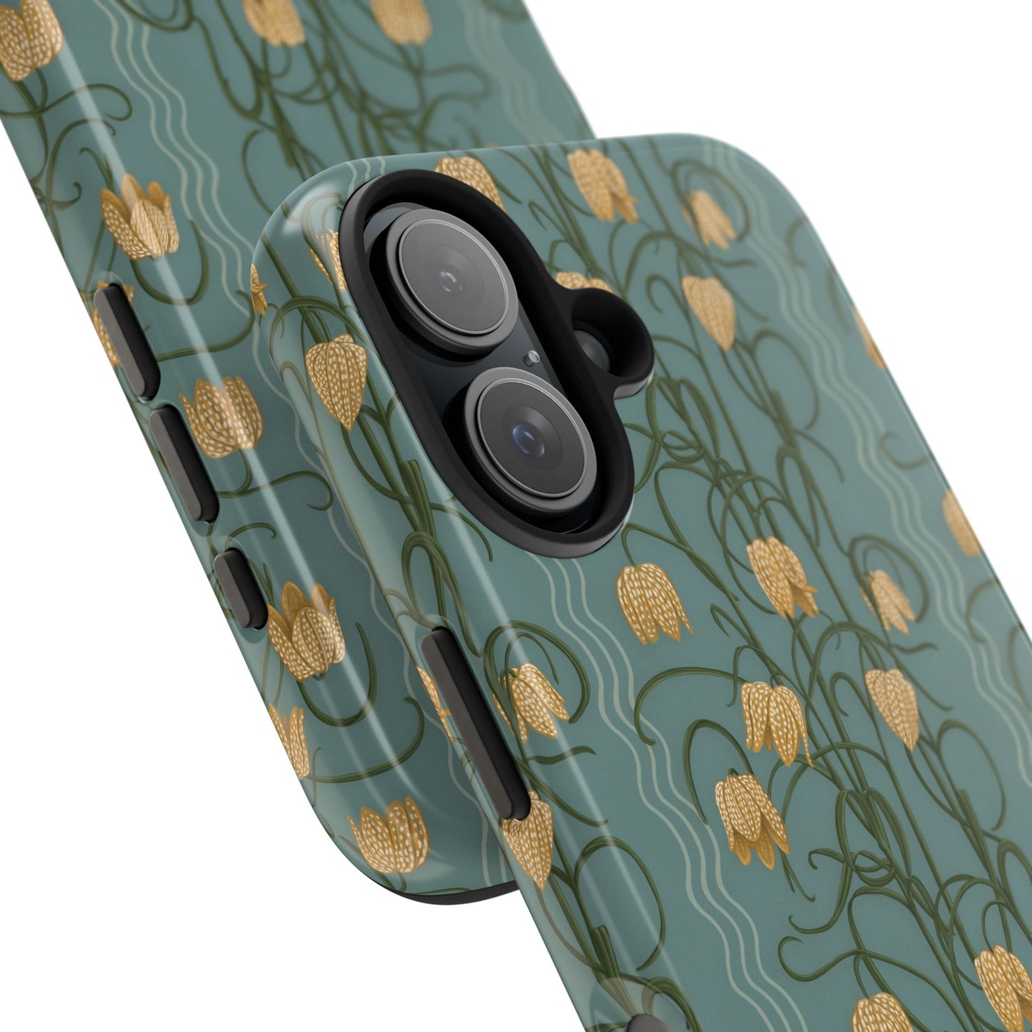 Campanas Floral Tough Phone Case — Dusty Blue and Marigold Wildflower Protective Cover, Personalizable