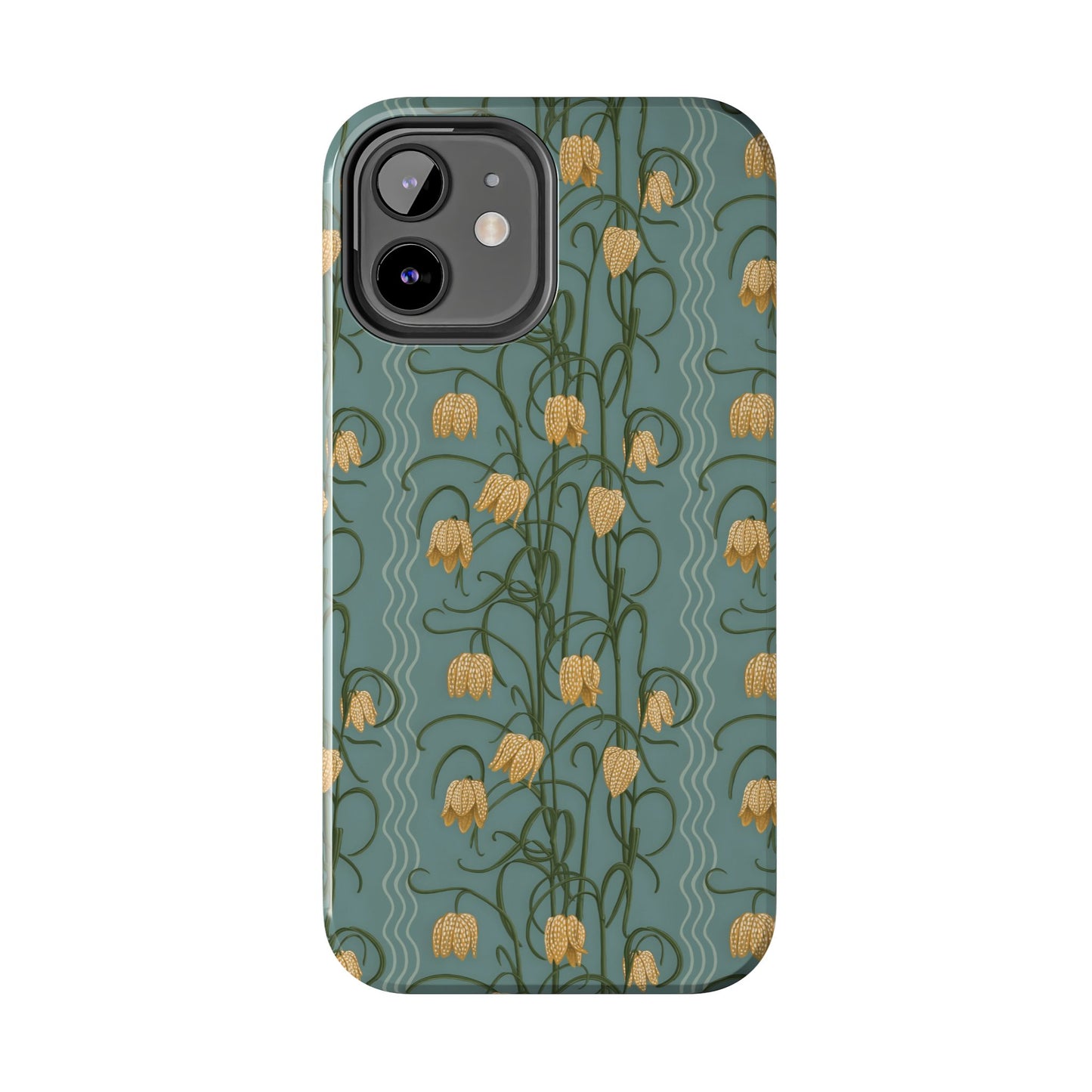 Campanas Floral Tough Phone Case — Dusty Blue and Marigold Wildflower Protective Cover, Personalizable