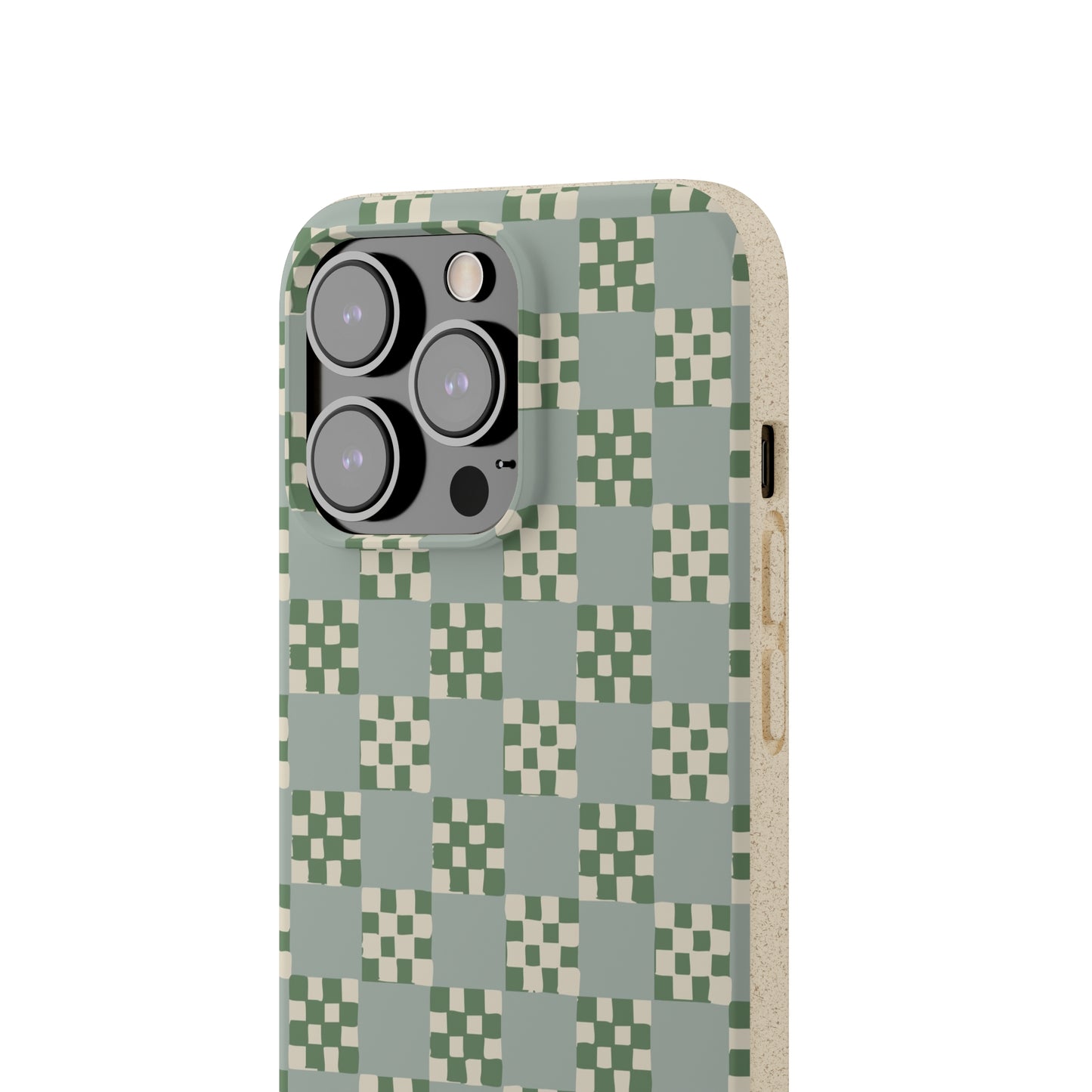 Checkered Quilt Biodegradable Phone Case, mint and green