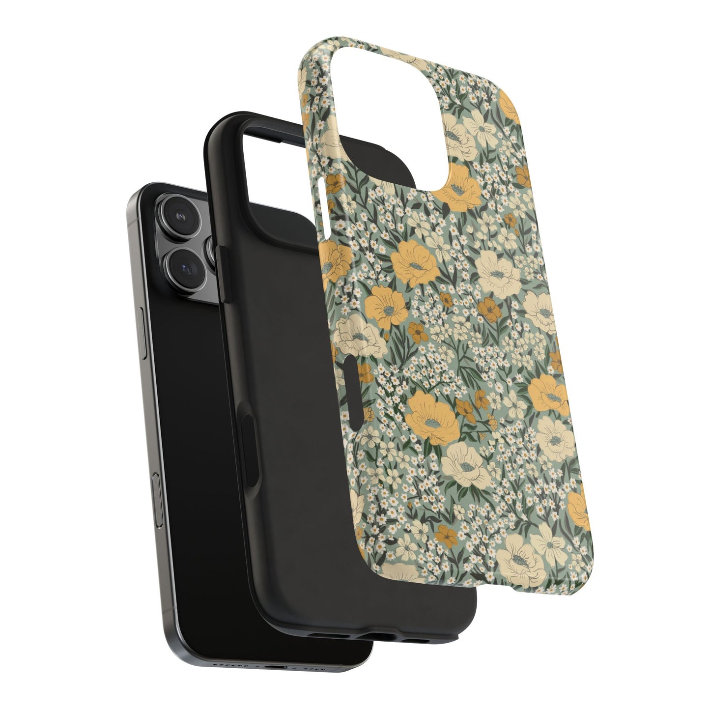 Wildflower Meadow Retro Vintage Floral Tough Phone Case Protection - Dusty Teal, Personalizable