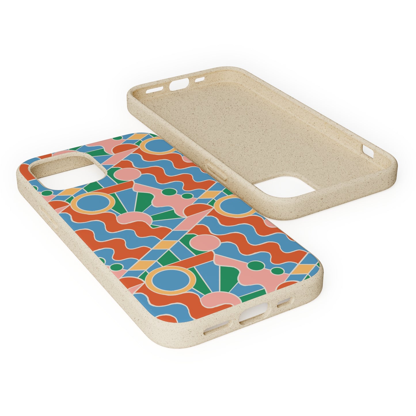 Day Trippin' Biodegradable Phone Case, blue, green, pink and brick red